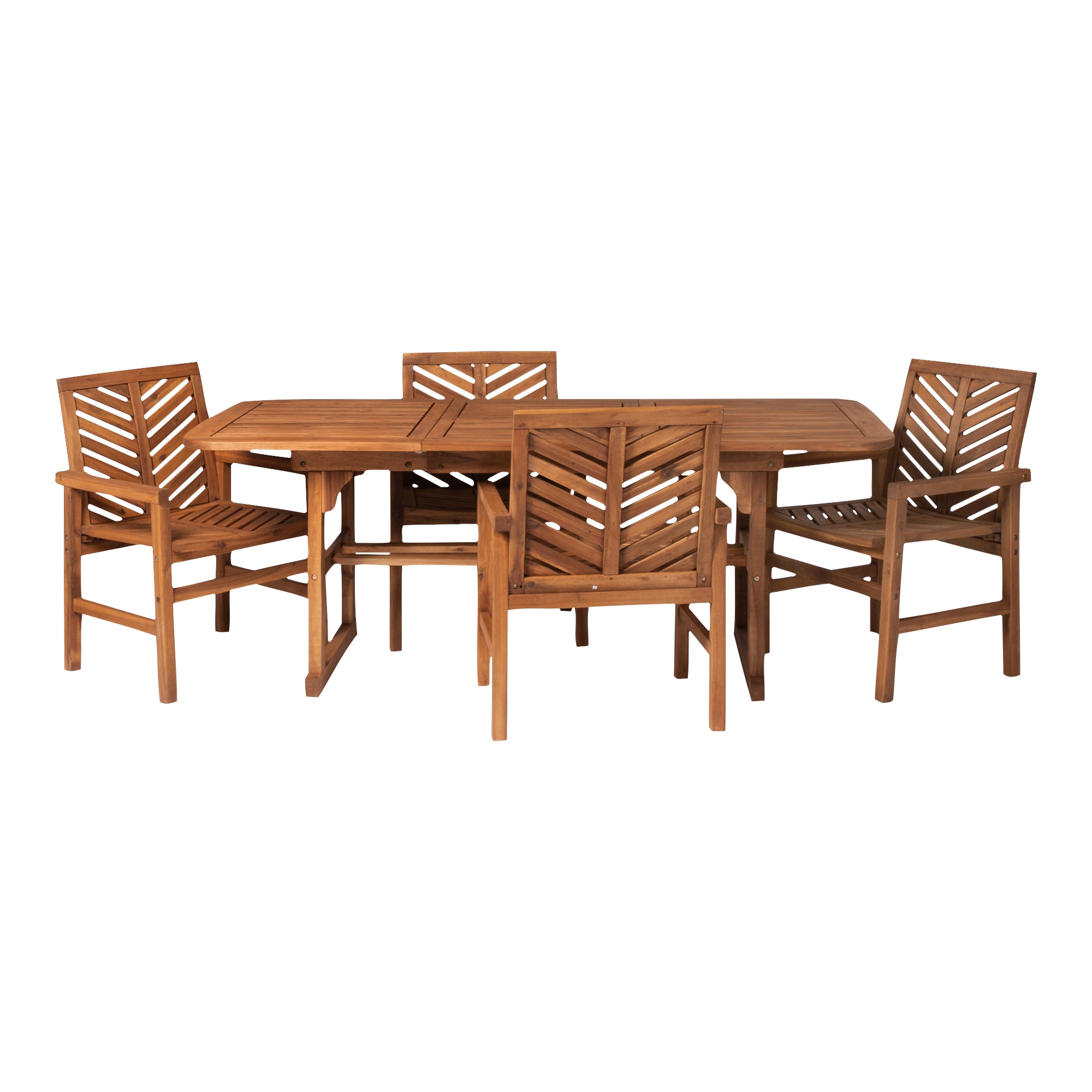 Walker Edison LWW5TXVINBR 5 -Piece Patio Dining Set Extendable Table Wood Rectangle Table with 4 Stationary Chairs