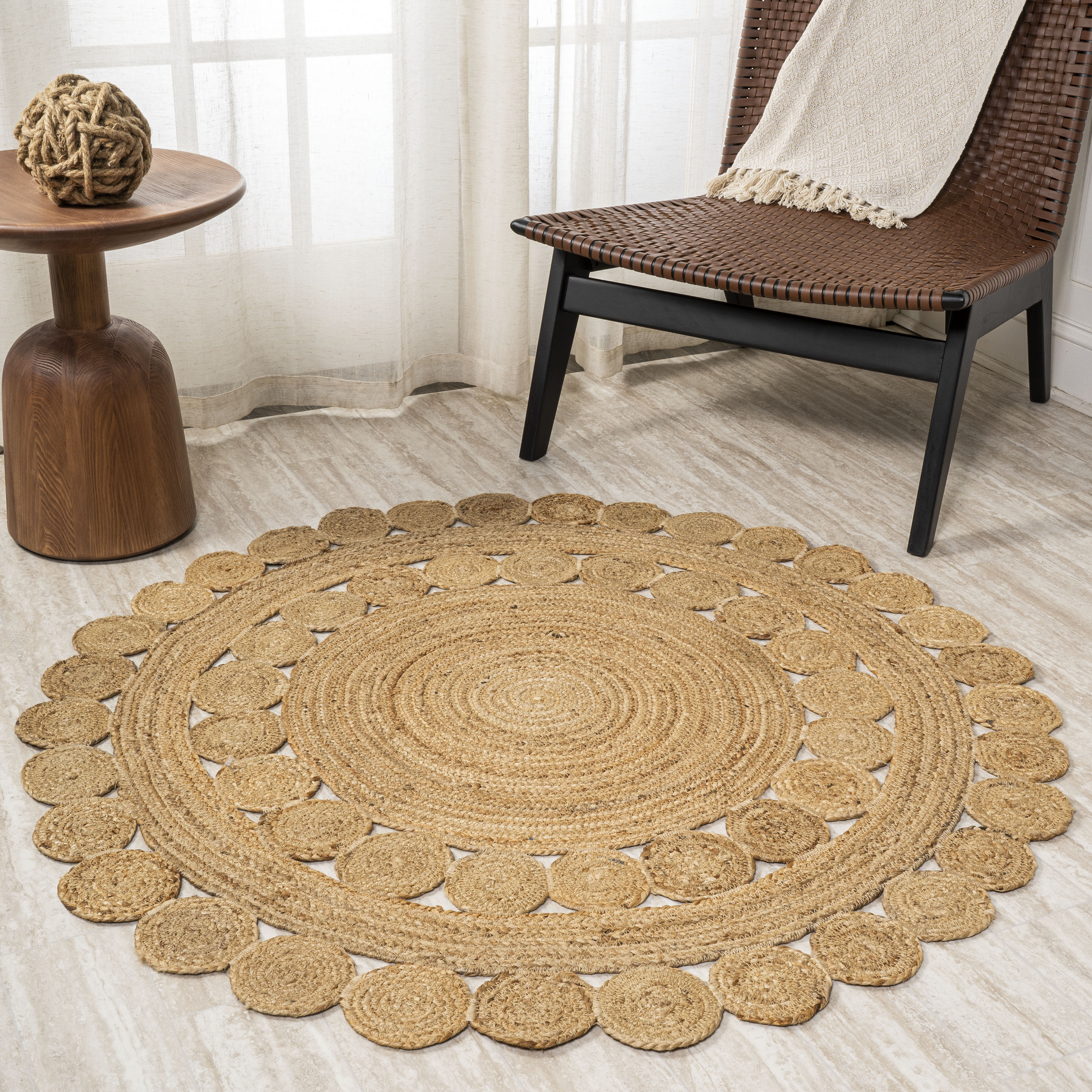 JONATHAN  Y RNF104A-3R ANSA Bodhi Hippie 3 x 3 (ft) Loomed Jute Natural Round Indoor Solid Bohemian/Eclectic Area rug