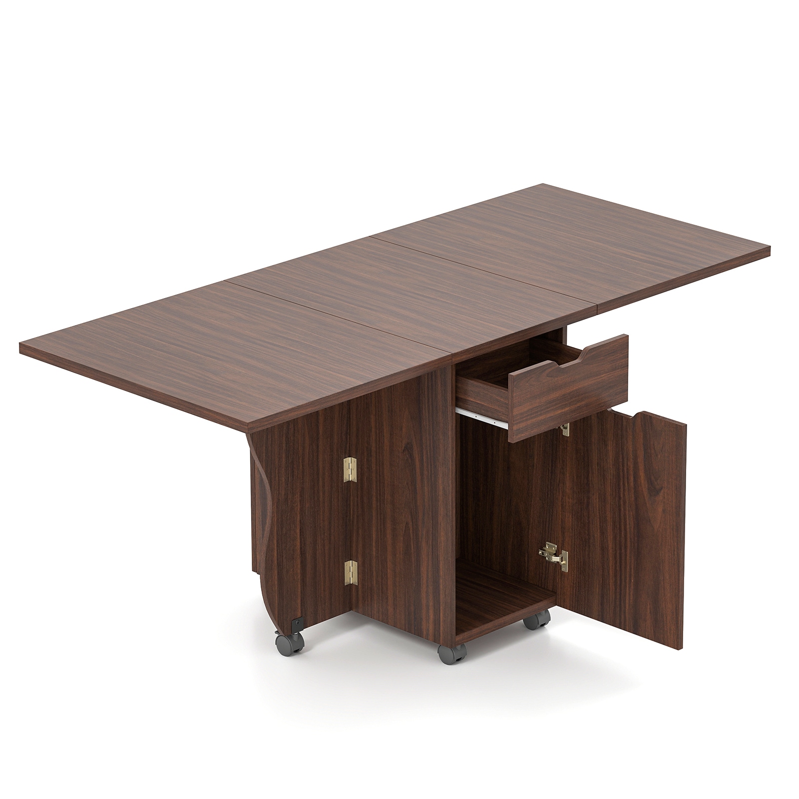 Slickblue Modern Drop Leaf Folding Dining Table Cabinet Storage Base with Drawers Doors and Casters for Kitchen Dining Room Craft Workspace 69 in W x 29.5 in H Multiple Color Option