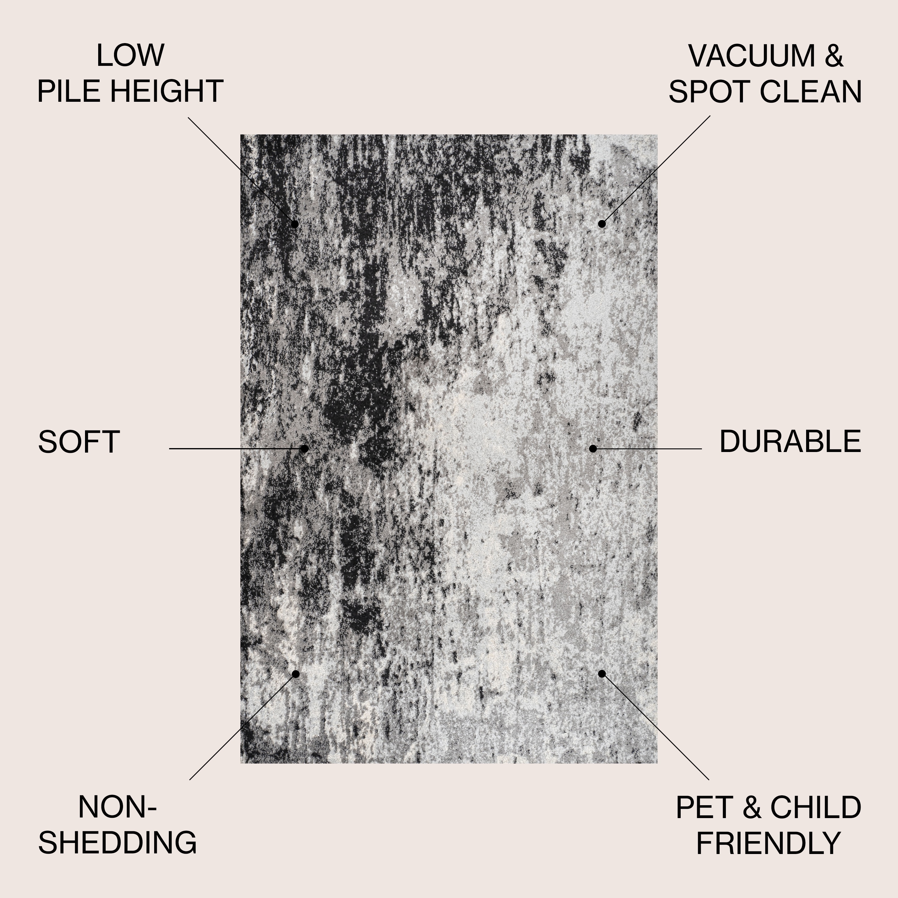 Storm Gray/Cream Abstract Synthetic 4' x 6' Easy Care Rug