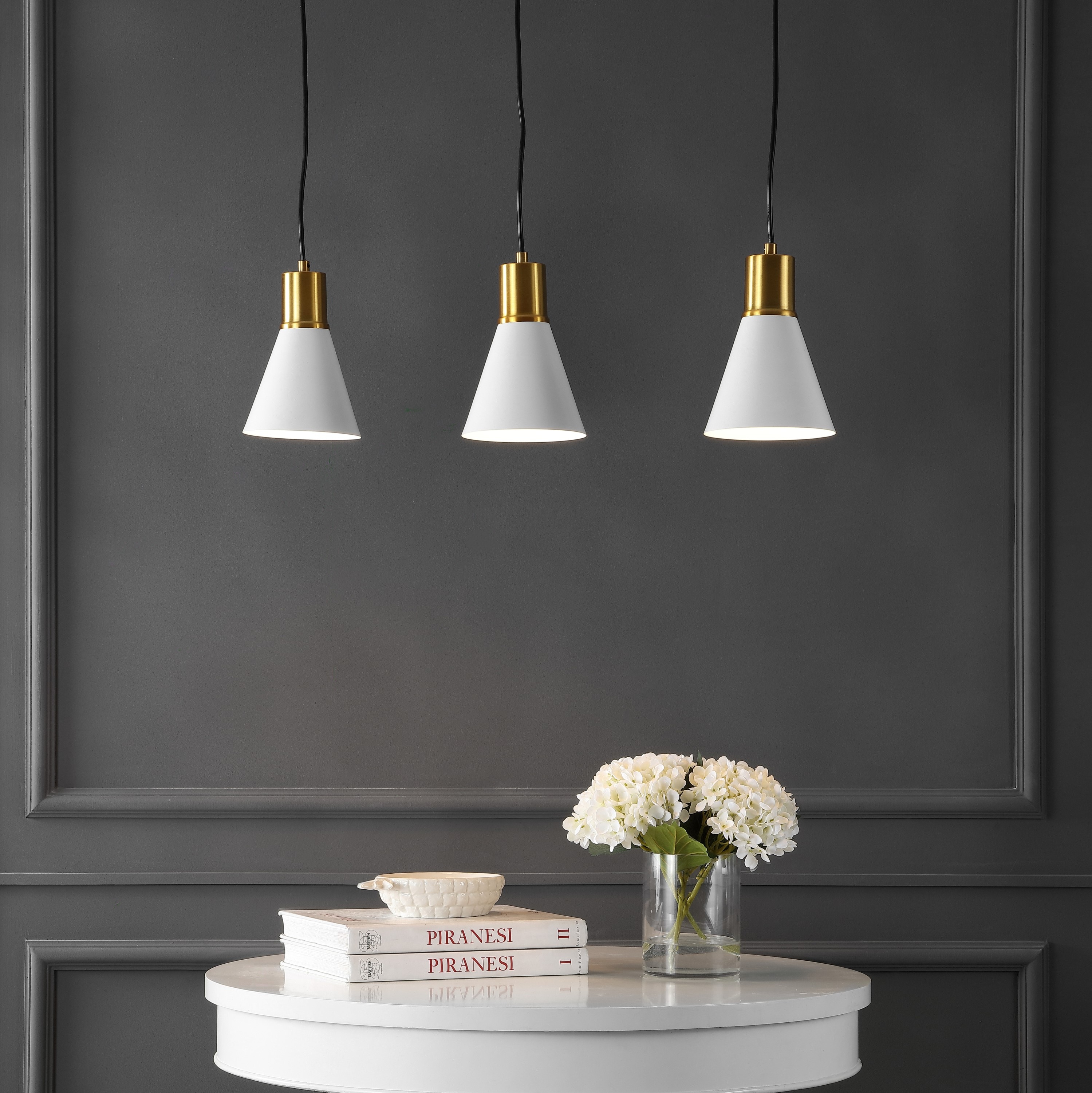 Apollo White and Brass Gold 33.5" Adjustable Linear LED Pendant
