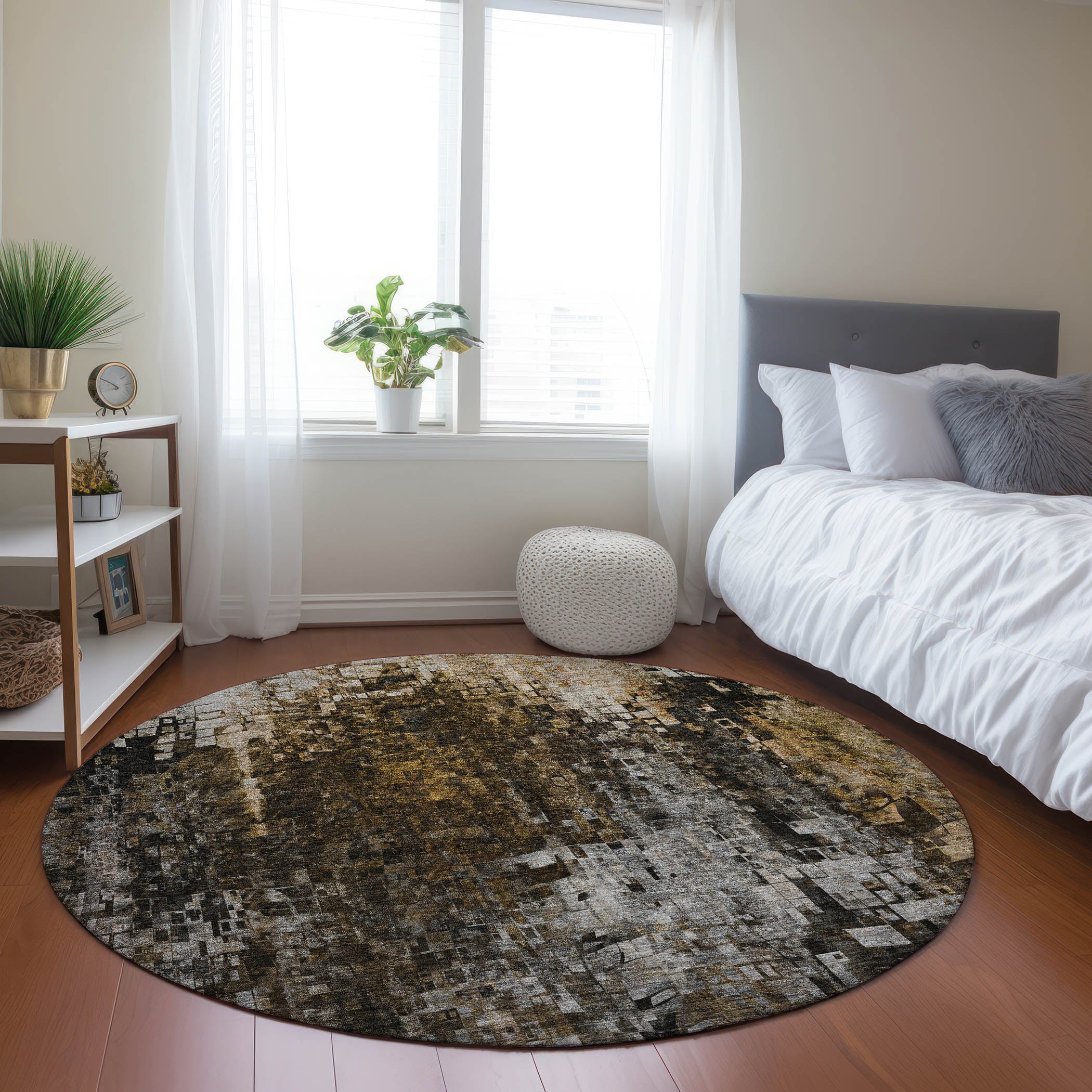 Addison Rugs ACN581BR8RO Chantille ACN581BR 8 x 8 (ft) Polyester Brown Round Indoor/Outdoor Geometric Machine washable Area rug