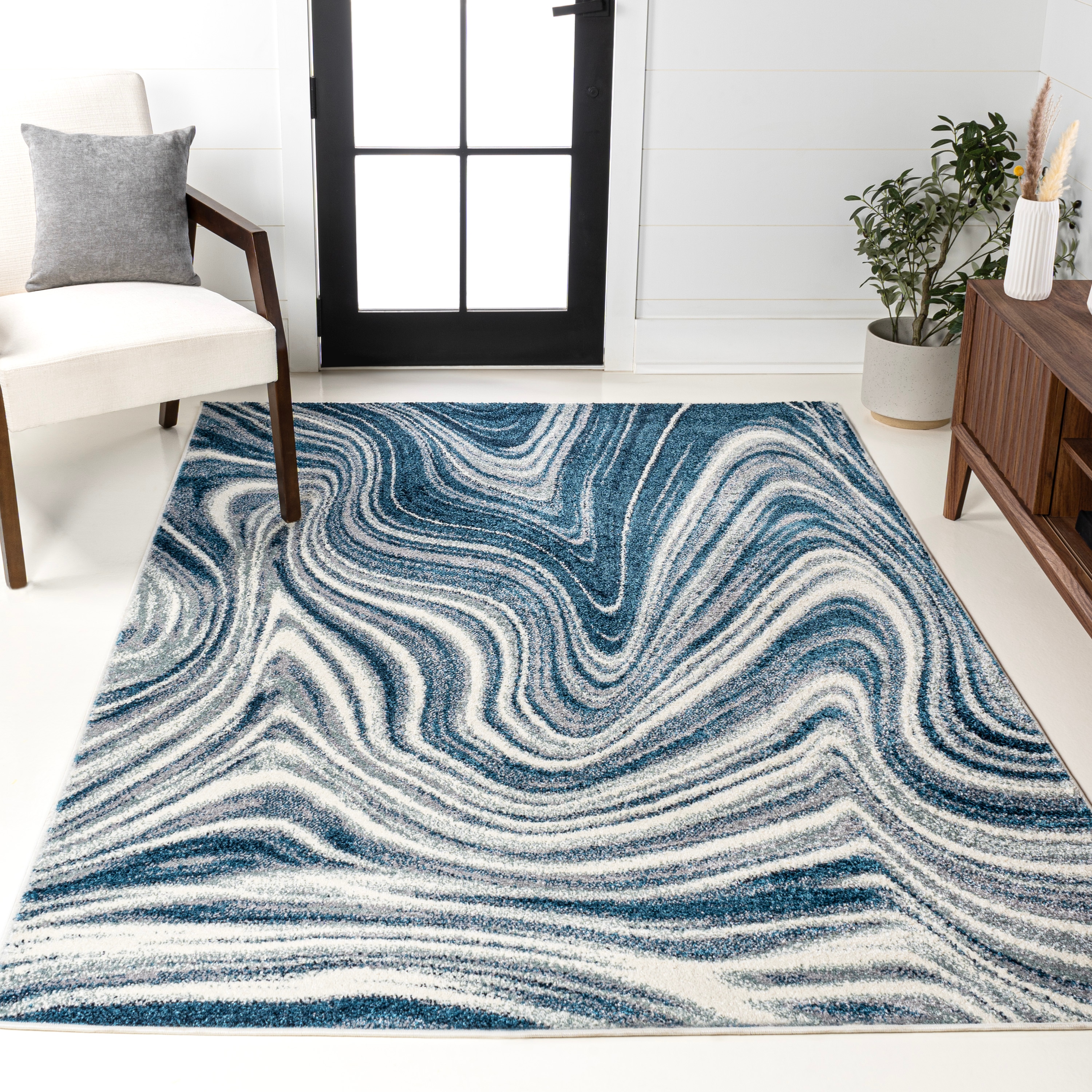 JONATHAN  Y SEU301C-8 SUPERSOFT Eleni Abstract Marble 8 x 10 (ft) Loomed Polypropylene Turquoise/Cream Rectangular Indoor Abstract Bohemian/Eclectic Area rug