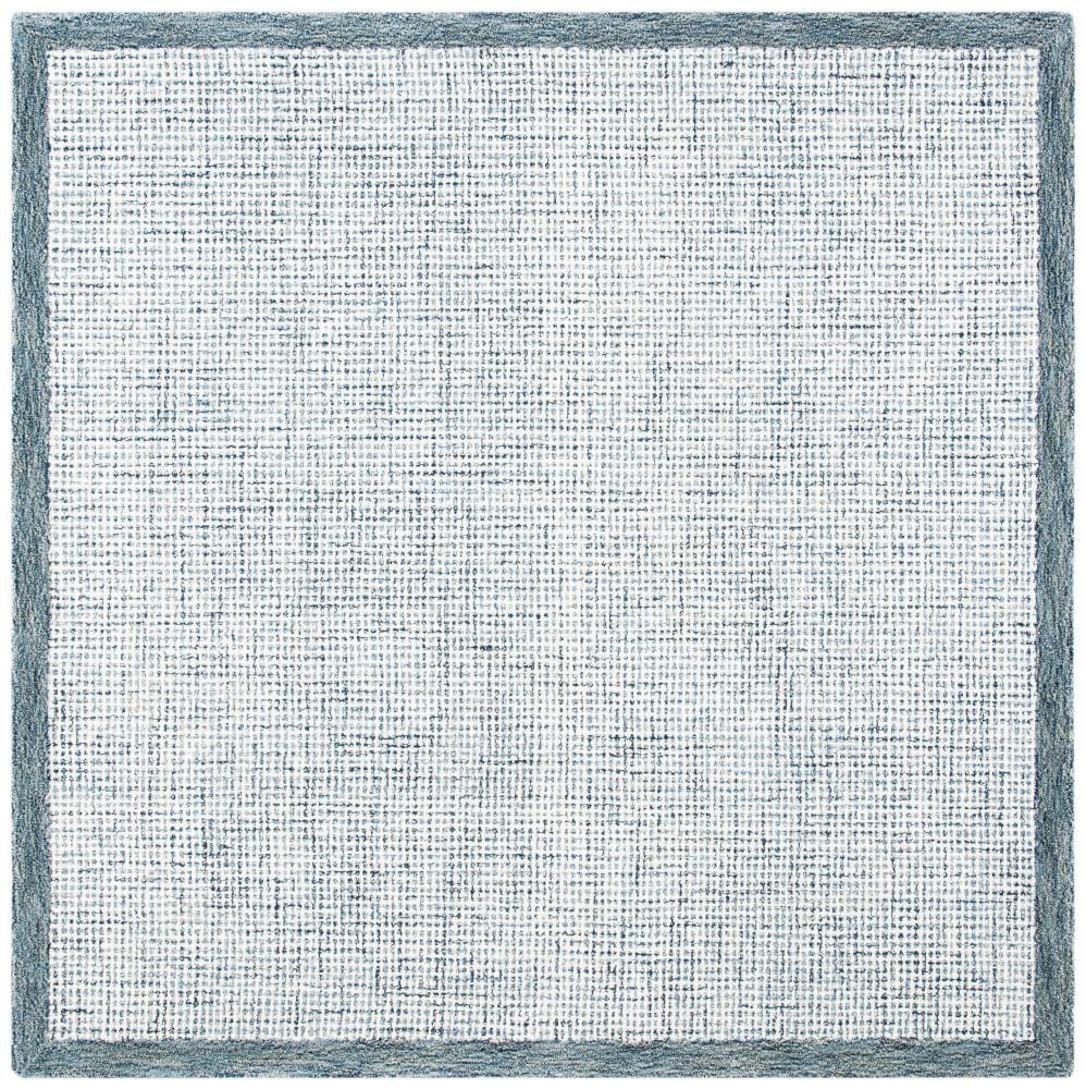 Navy and Ivory Handmade Wool Abstract Square Rug