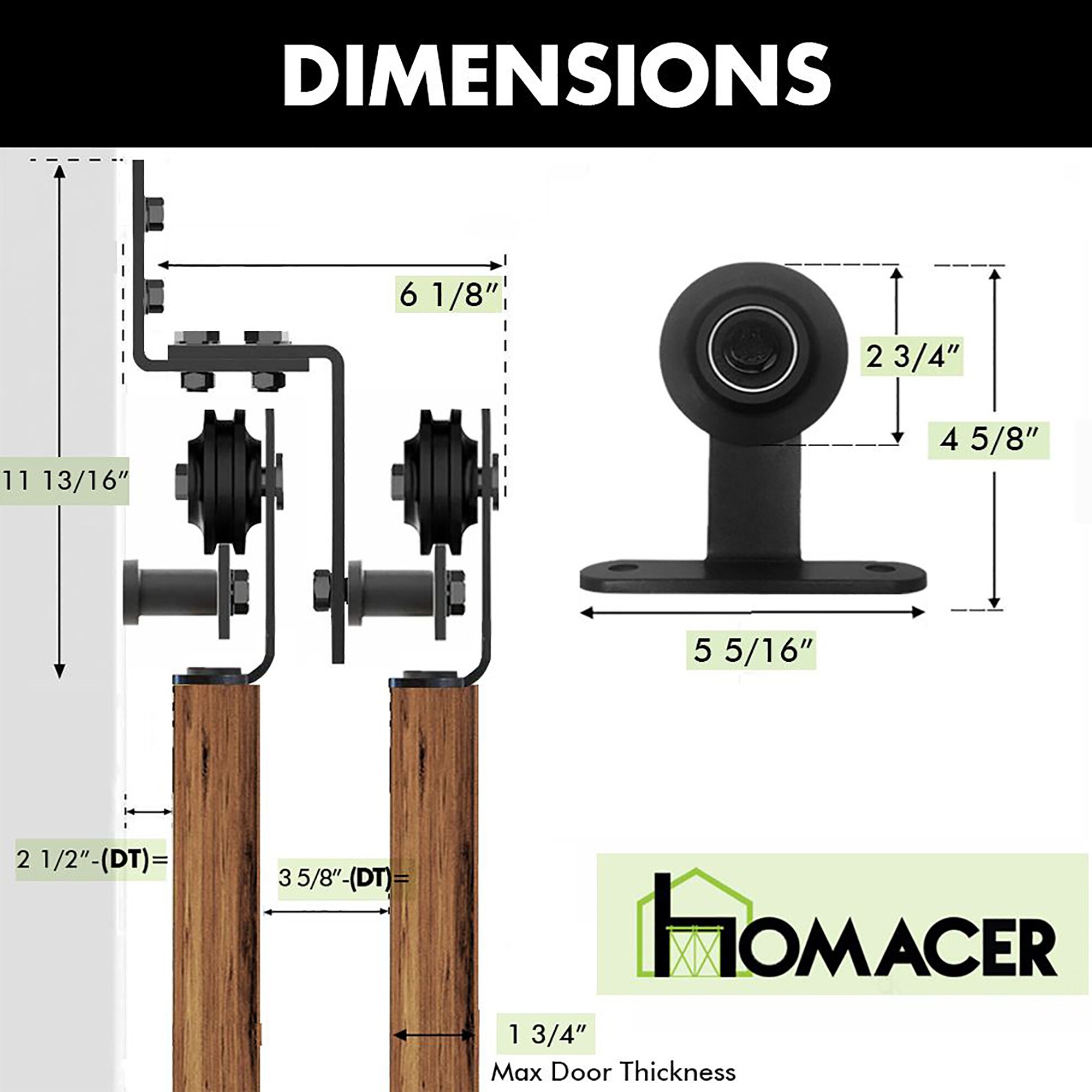 Homacer 144 In Black Rustic Double Track Bypass Z Shape Sliding Barn Door Hardware Kit T Shape 