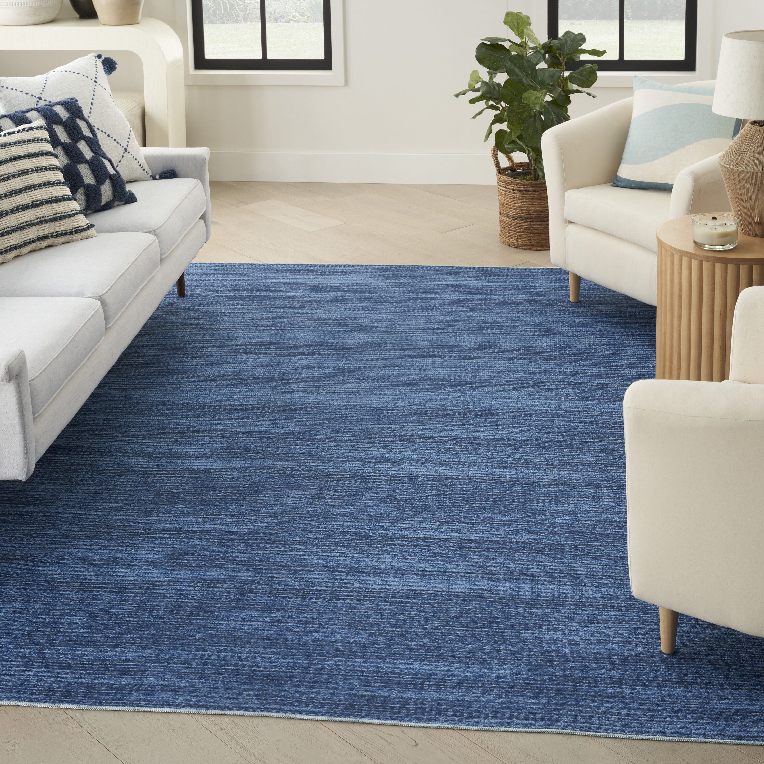 Nourison 099446912671 Washables 9 x 12 (ft) Loomed Polyester Blue Rectangular Indoor Abstract Machine washable Area rug