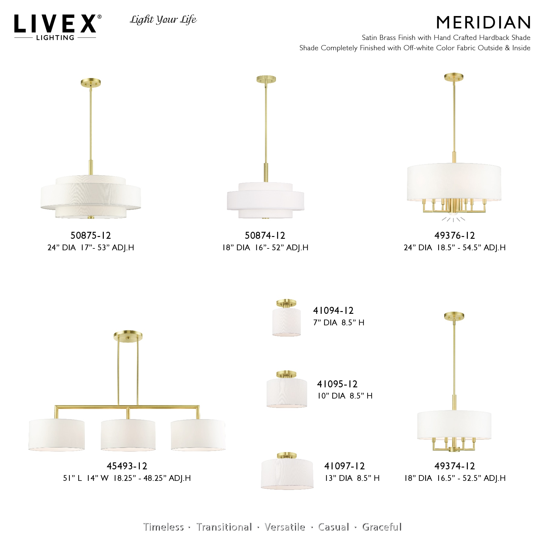 Meridian Petite Satin Brass Semi-Flush Mount with Off-White Drum Shade