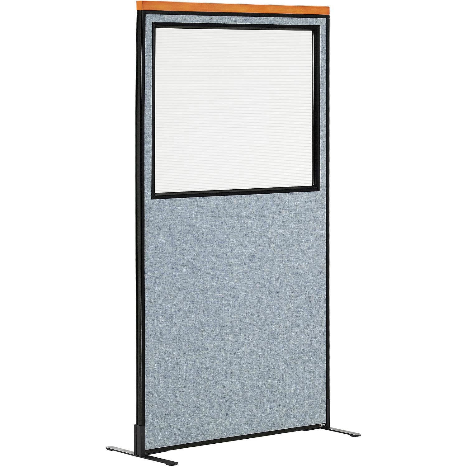 Global Industrial 695792WFBL 36-14-inW x 97-12-inH Deluxe Freestanding Office Partition Panel with Partial Window Blue