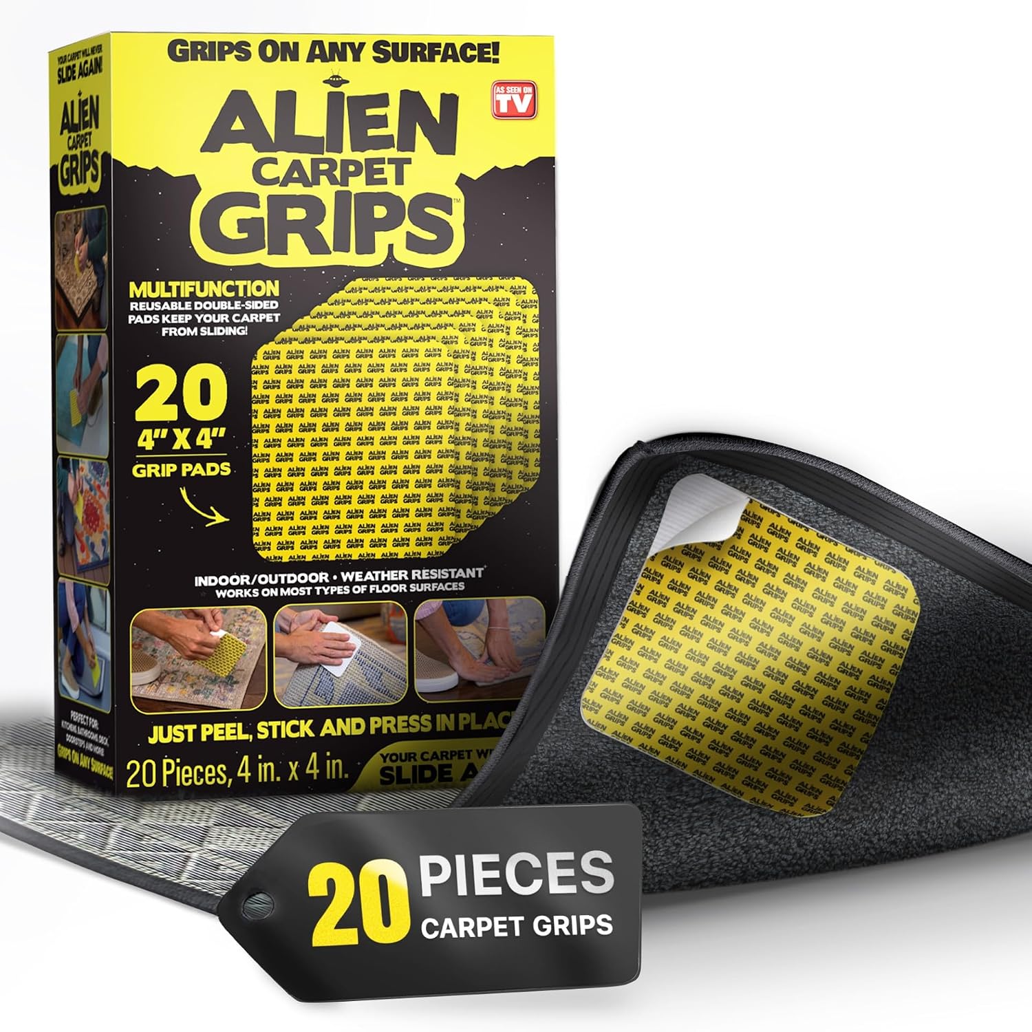 Alien Tape Alien Rug Grips Anti-Slip Rug Grip Pad Tape 4-in x 4 Inch(es) Clear Tread strips Anti-Slip Tape 20 -Pack