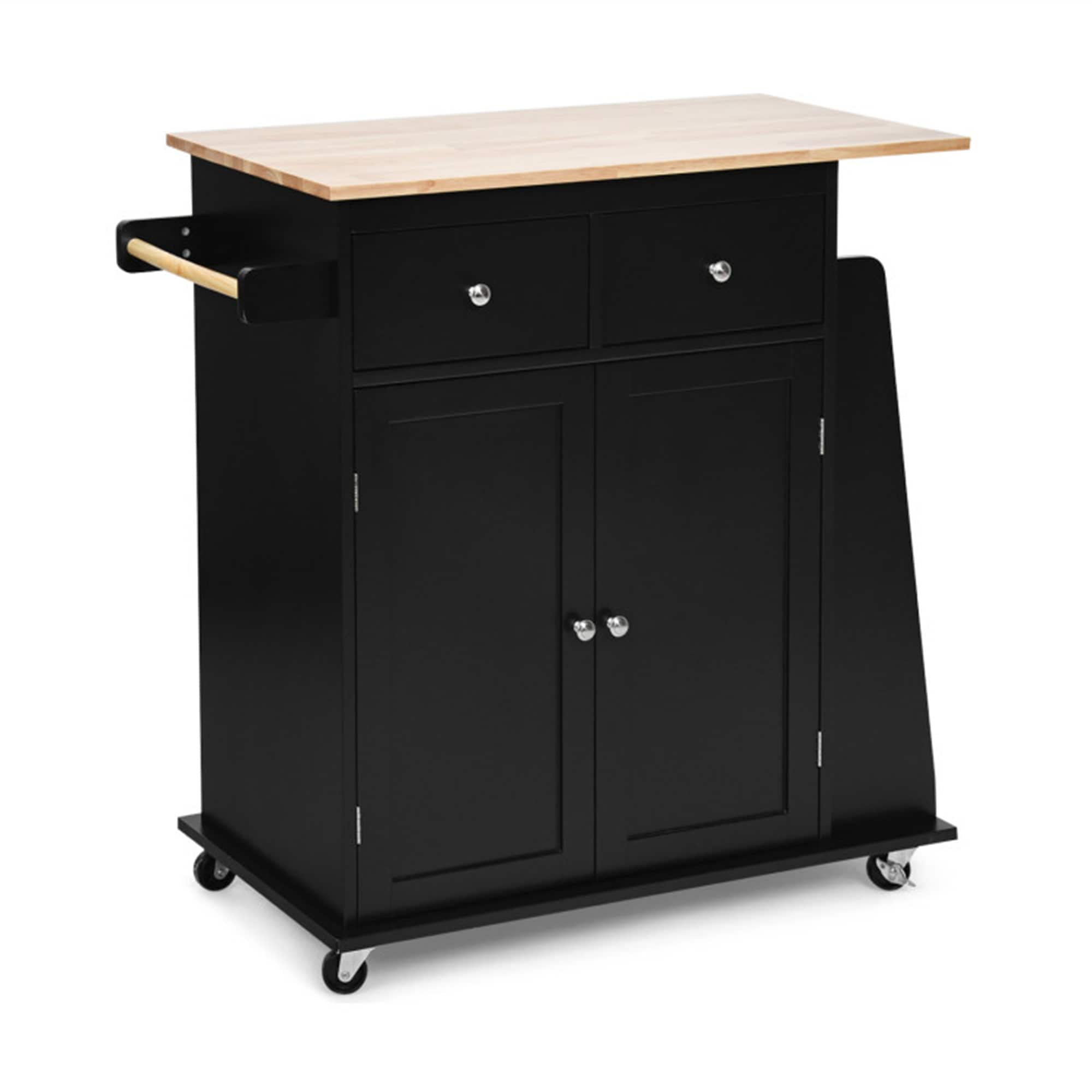 BABOOM Black Mdf Base with Wood Top Rolling Kitchen Island (18-in x 34.5-in x 35.5-in)