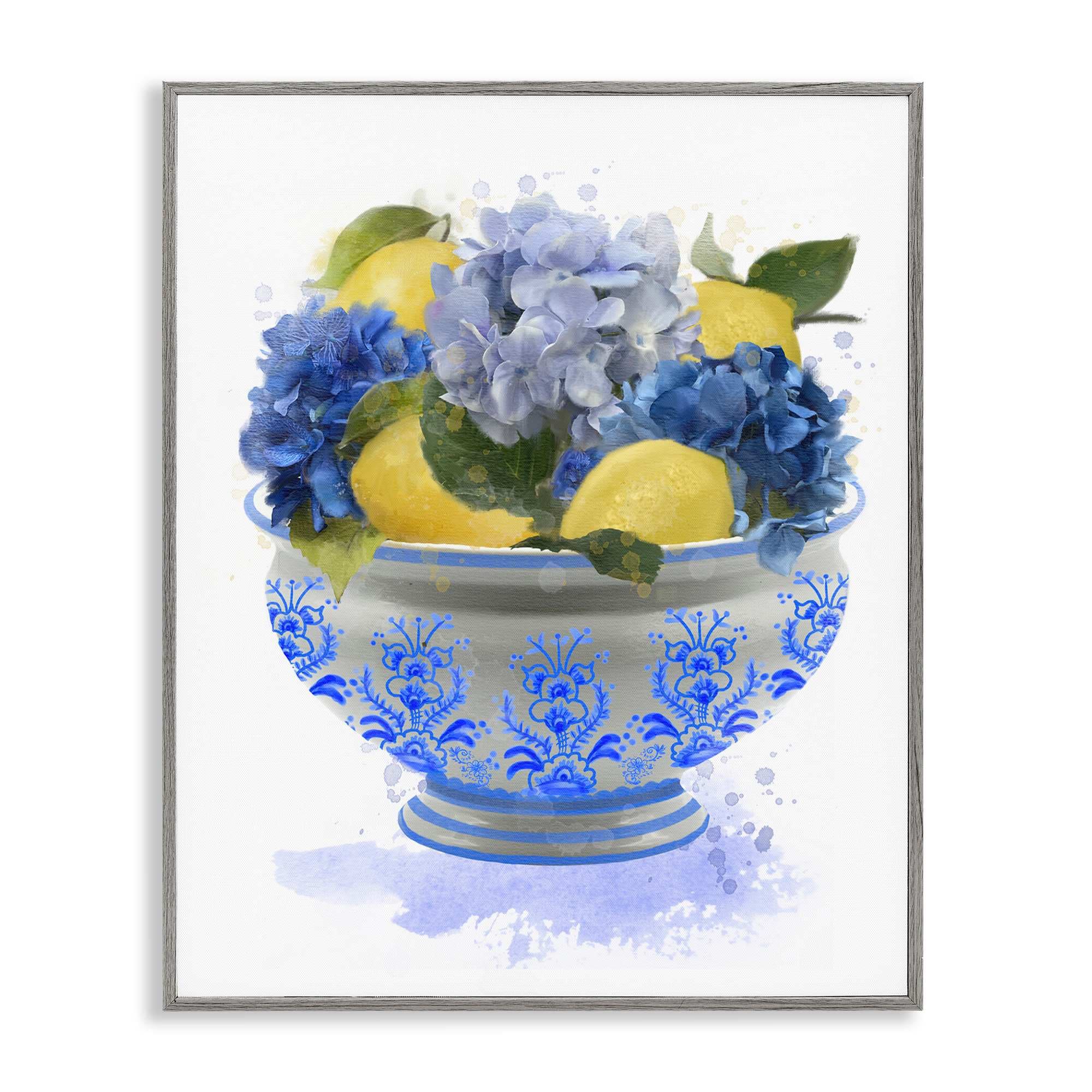 Stupell Industries BS-492-GFF-16X20 Hydrangea and Lemon Bowl Gray Framed Giclee Art By Matthew Piotrowicz 16 x 20