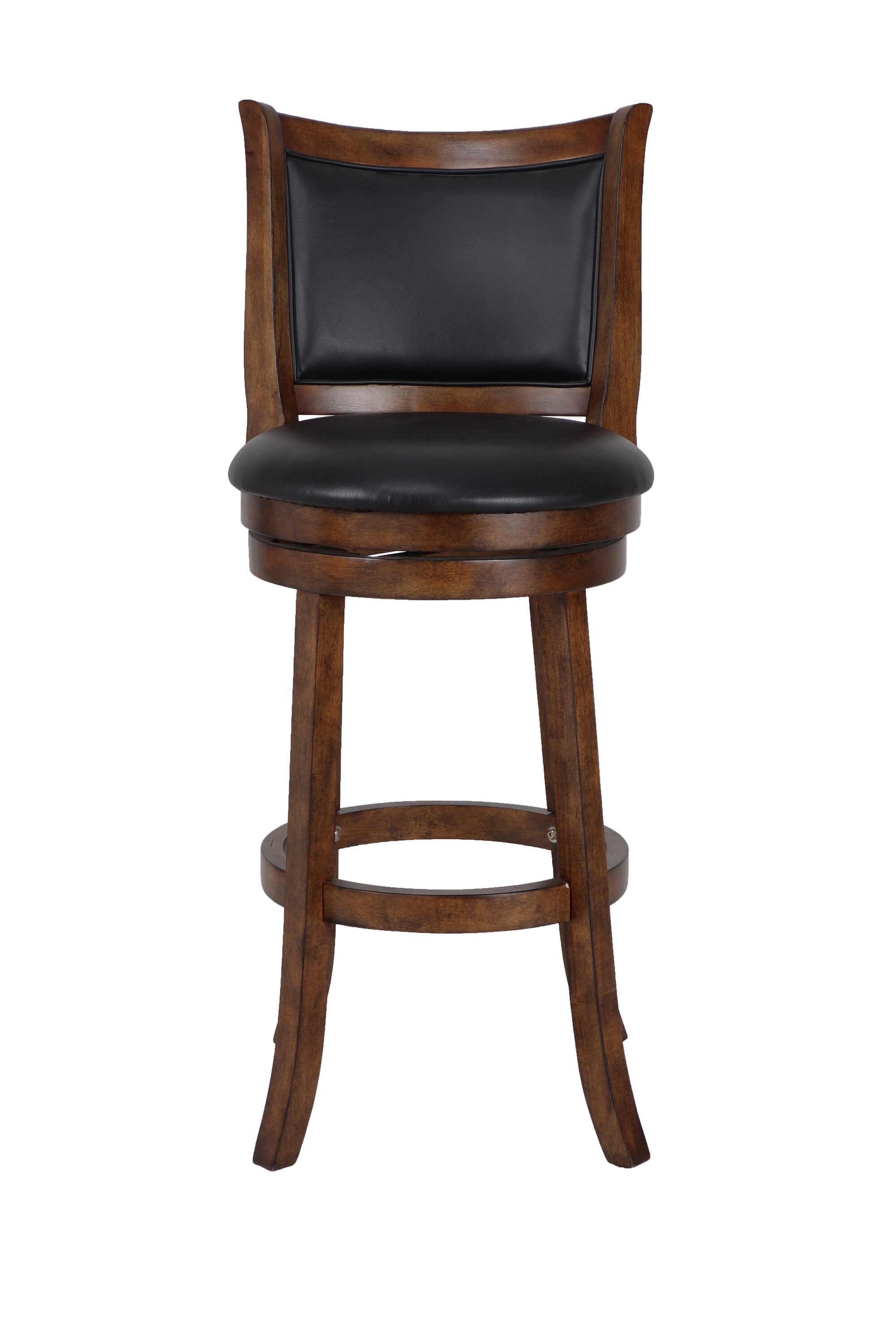 Traditional Bristol 29" Swivel Bar Stool in Black/Brown Leather and Wood