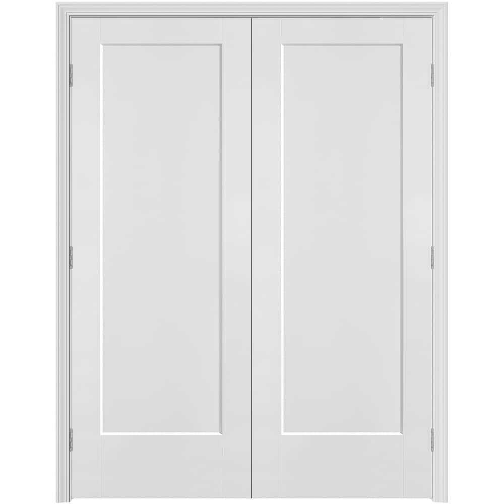 Masonite 640975 60-in x 80-in Primed Solid core 1-panel Bi-parting Smooth Primed Molded composite Split Jamb Double Prehung Interior Door 376 Casing