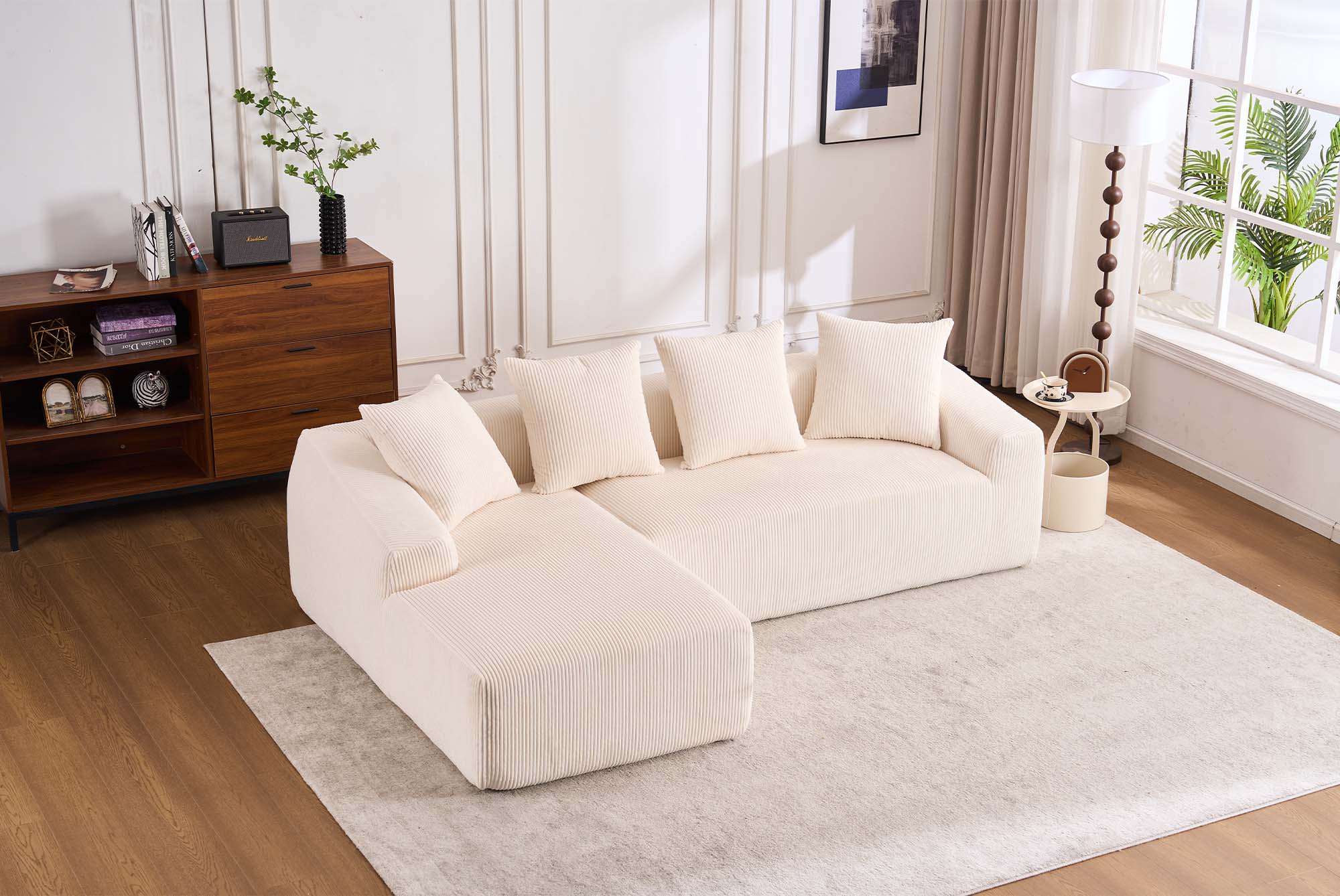 nicesure LF1S00011 101.6-in Modern White Corduroy Fabric Sectional