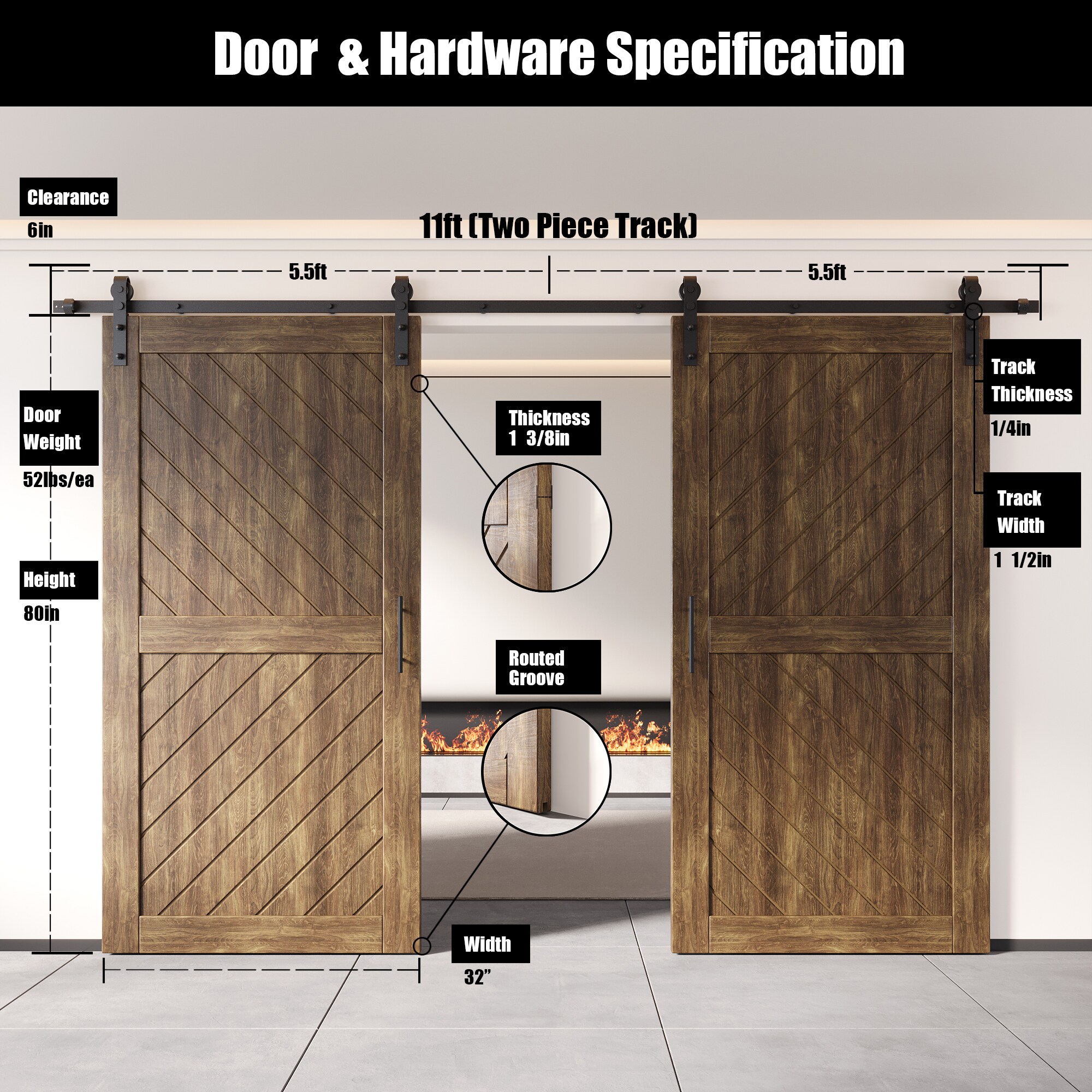 HOMACER YT2H132C-XT4-3280-WA Barn-Doors - View #2