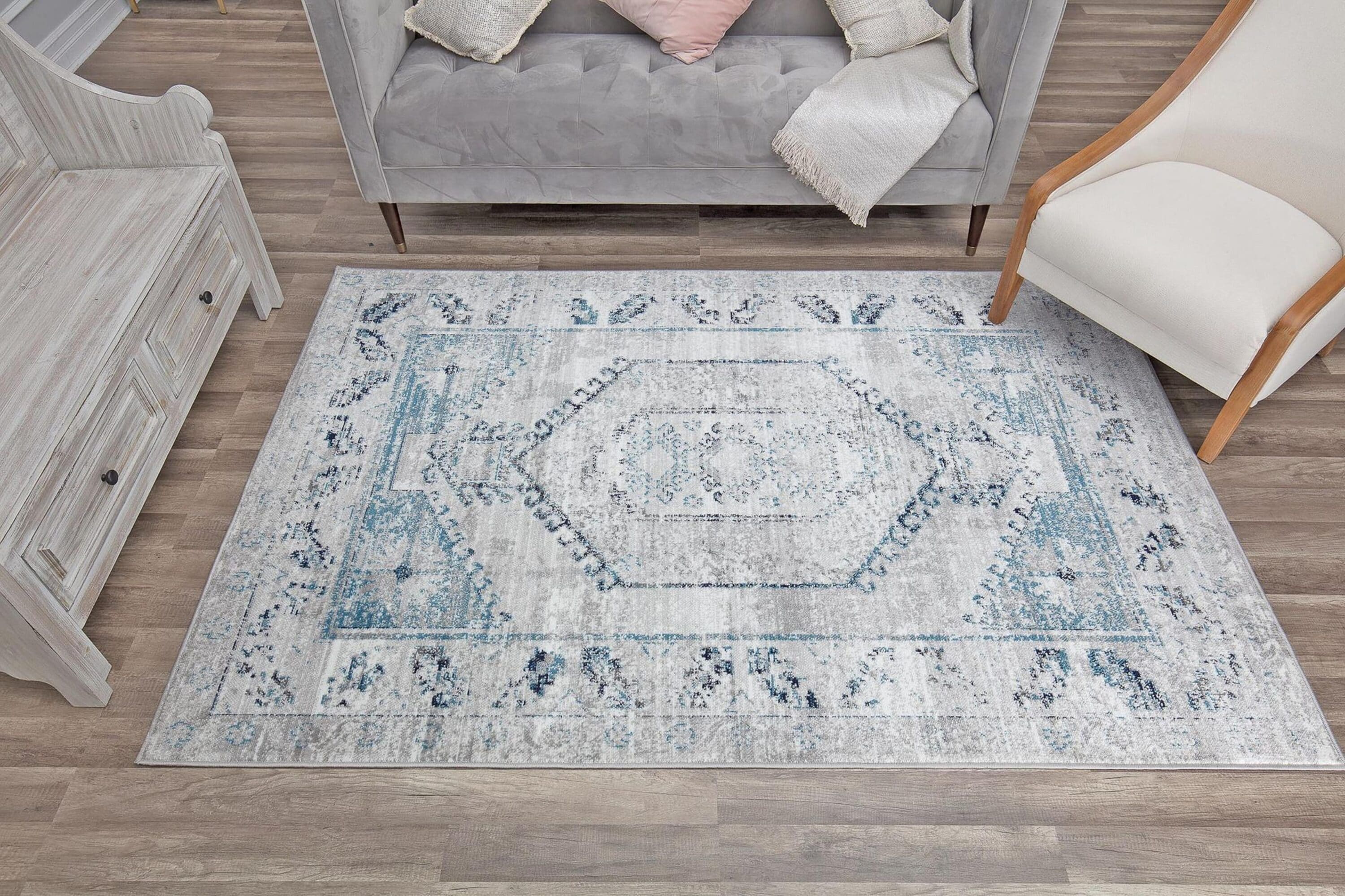 Misty Smoke Rectangular Synthetic Stain-Resistant Area Rug