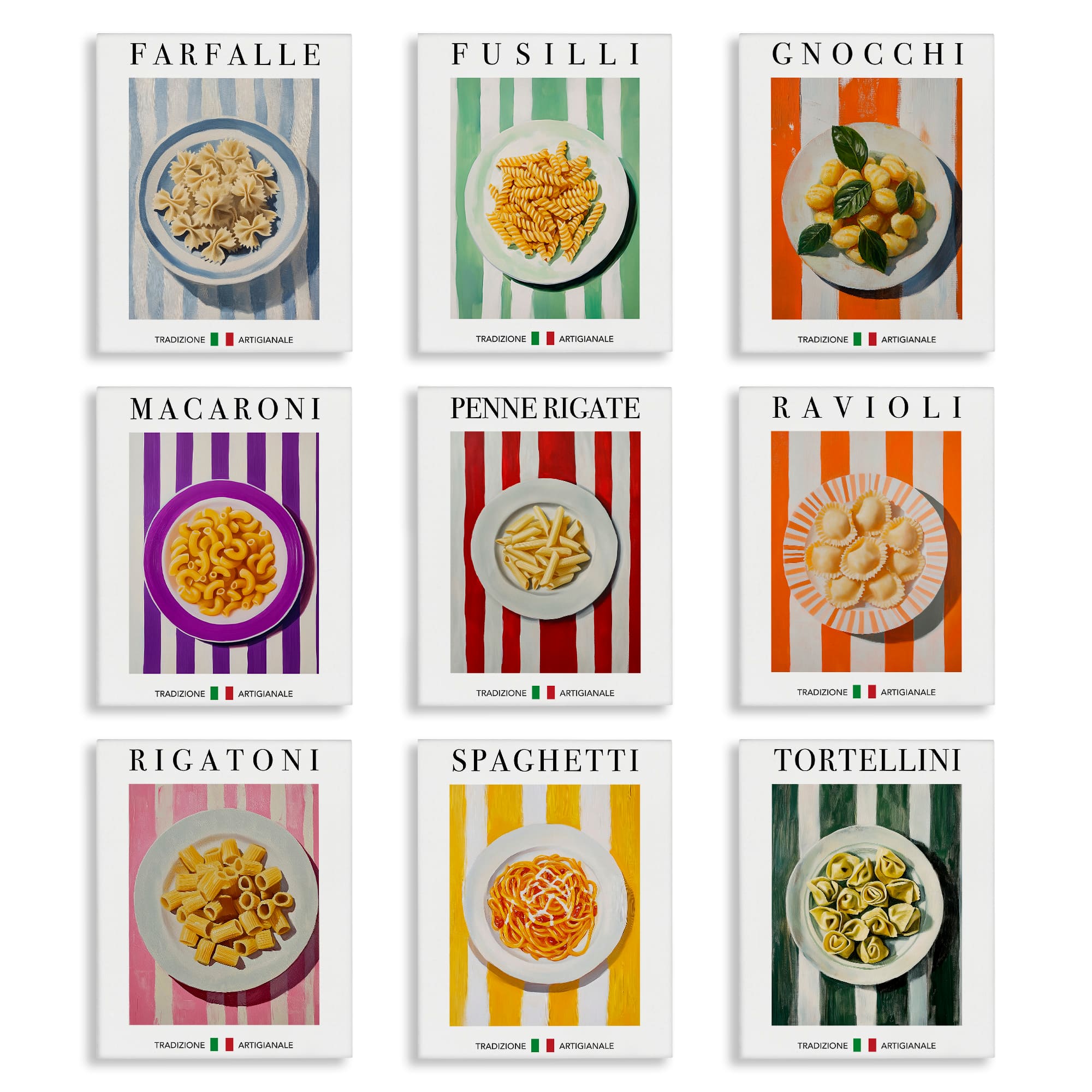Stupell Industries A9-102-CN-9PC-11X14 Traditional Pasta Plates Cuisine 9 Piece Canvas Wall Art Set By Andreas Magnusson 11 x 14