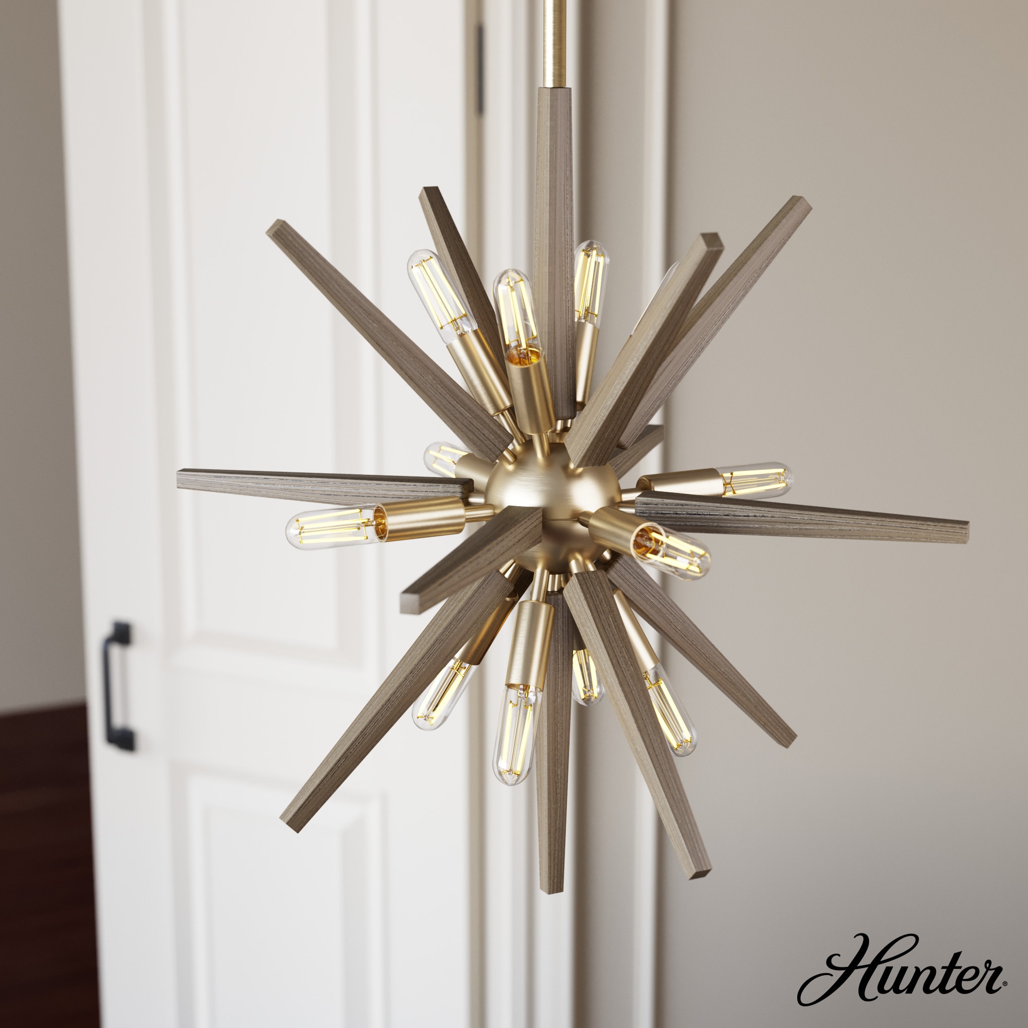 Hunter 19339 Jupiter Star 12 -Light Alturas Gold Mid-century Sputnik Medium Hanging Kitchen island light