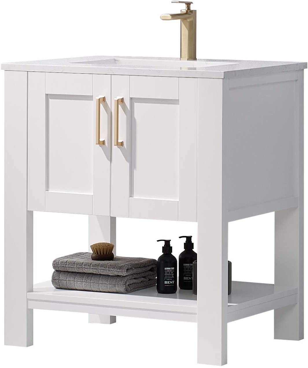 Casainc 30-in White Single Sink Bathroom Vanity With White Ceramic Top 