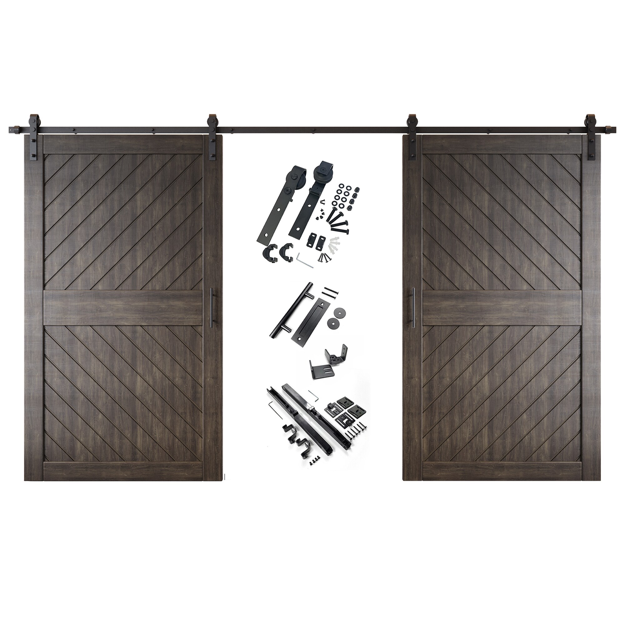 HOMACER YT2H180C-XT3-4284-EB 42-in x 84-in Ebony Prefinished Non-standard Pine Wood Solid core Double Barn Door (Hardware Included)