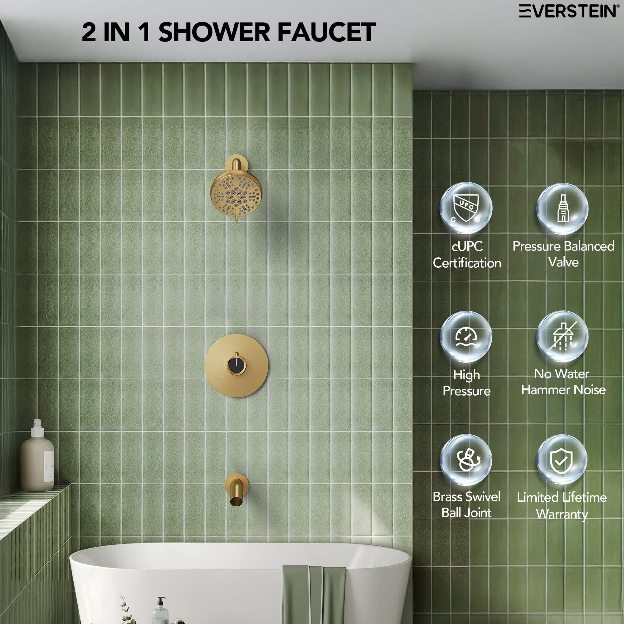 EVERSTEIN SFS-1102-GD Showerhead-Bar-Panels - View #4