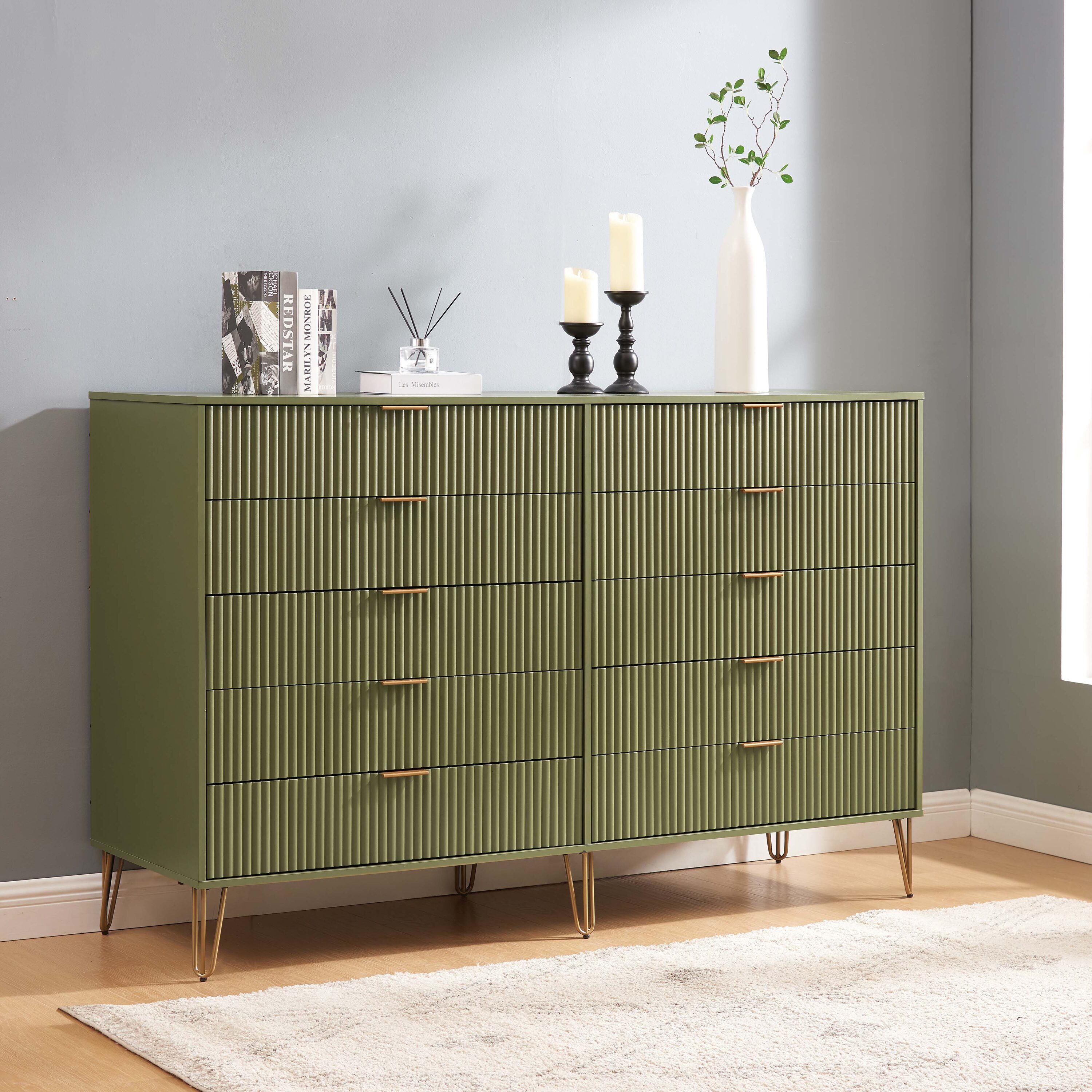 Manhattan Comfort DR004-OG Olive Green 10 -Drawer Standard dresser