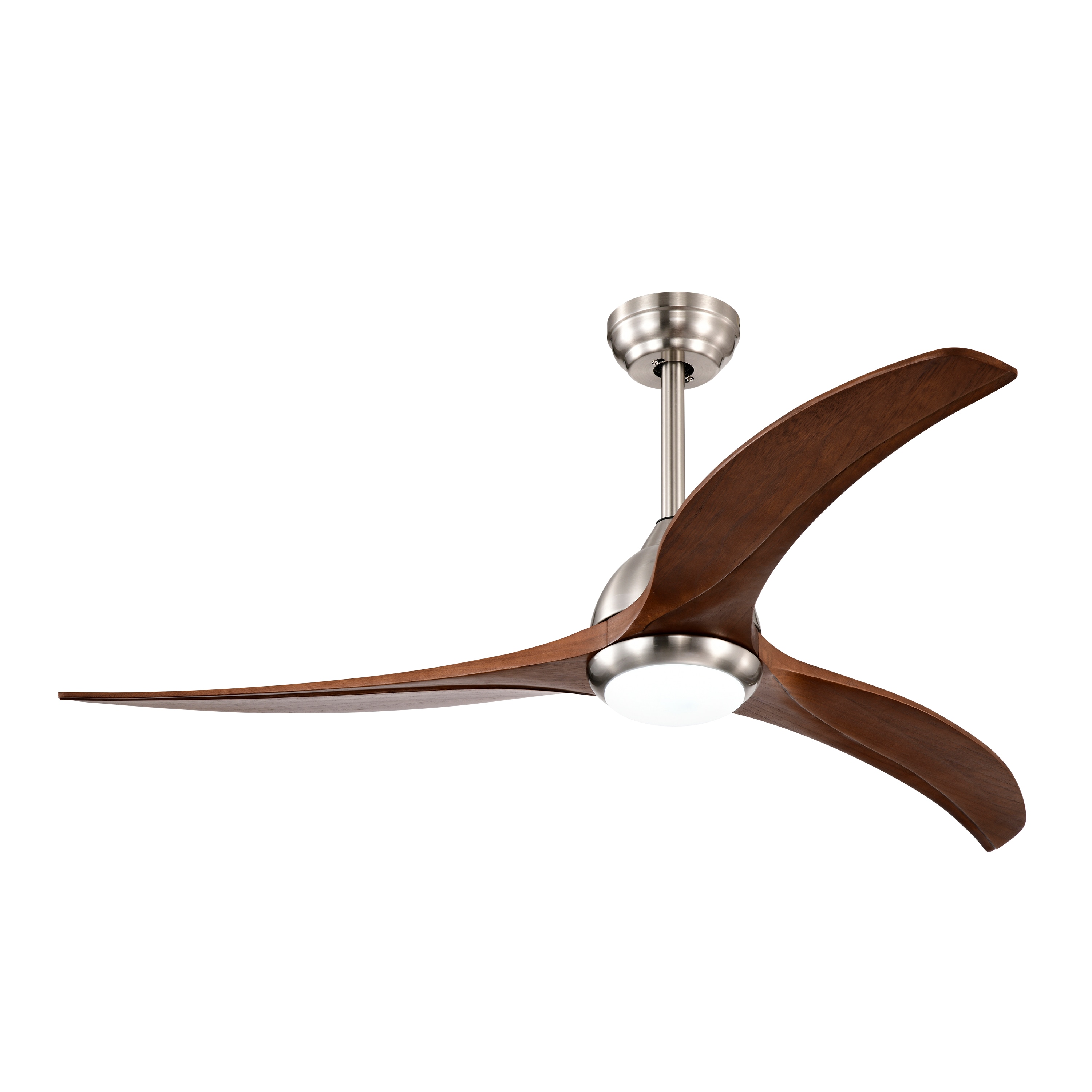 WELLFOR GYH52-1013-3WH 52-in Smart Stain Nickel with Brown Wooden Blades Ceiling Fan With Light - Remote Included ( 3 -Blade )