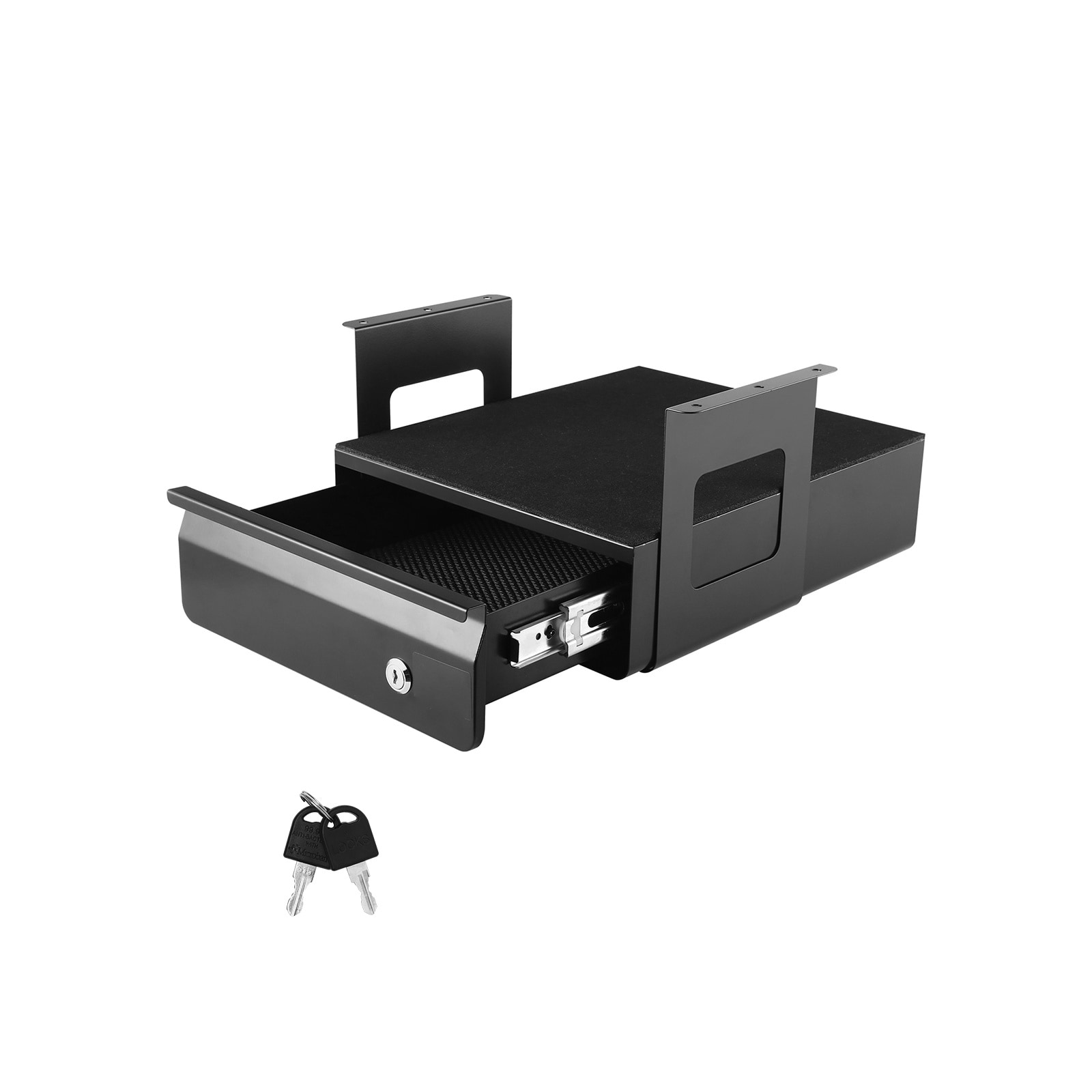 Mecale 13-in Under-Desk Drawer Slide-Out Lockable Steel Pull-Out Desk Storage with Shelf - Black
