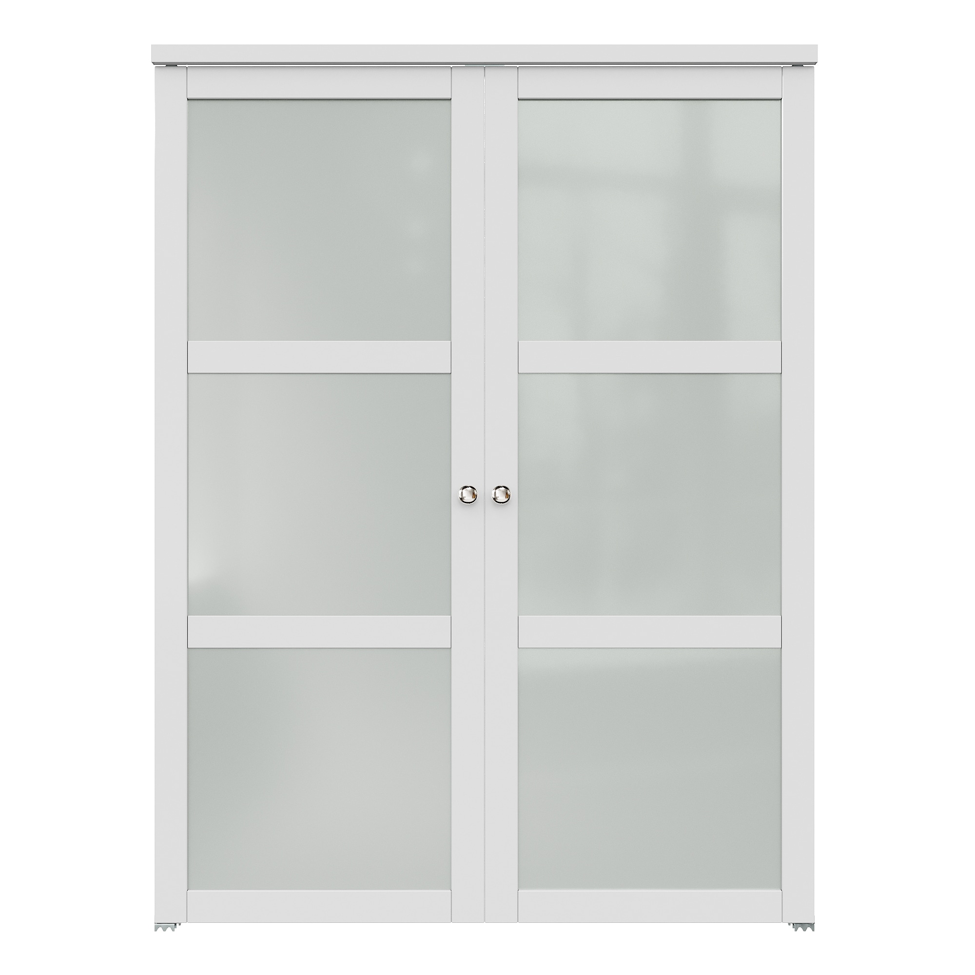 JUJUBON IN-CD-PIWT-PV-3L-60 Closet Door 60-in x 80-in White 3-panel Frosted glass Smooth Solid core Prefinished MDF Closet Pivot Door ( Hardware Included )