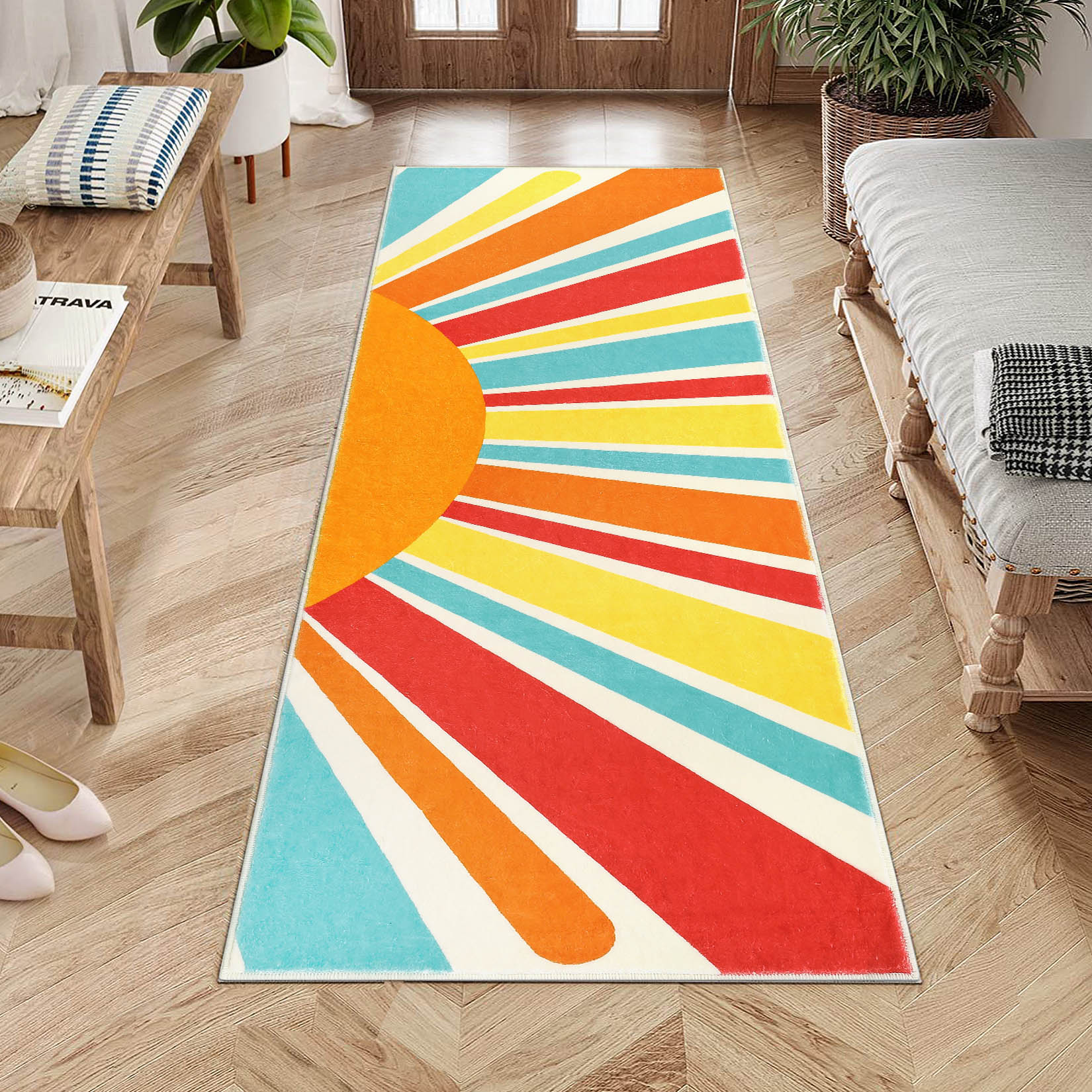 Garvee YXY-LO-PHO-106X90WJ 3 x 8 (ft) Loomed Polyester Red/Orange Rectangular Indoor Geometric Mid-Century Modern Machine washable Runner rug