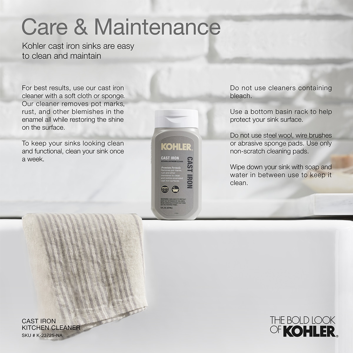  Kohler K-23725-NA Cast Iron Cleaner 8 Fl Oz (Pack of 1) :  Health & Household