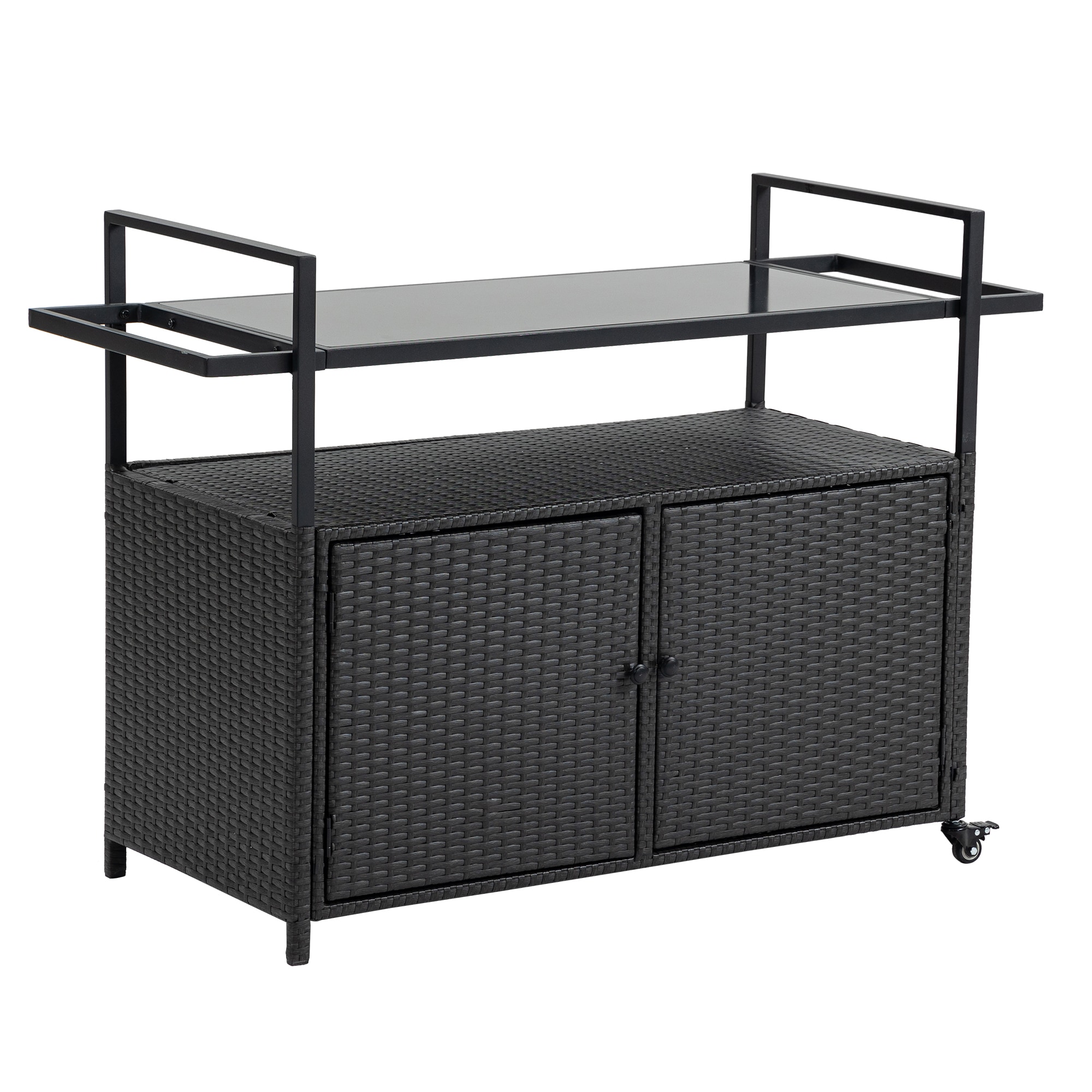 WELLFOR GIZHF573BK GZ Patio Bar Table Rectangle Rattan Bar height Table 19.69-in W x 51.18-in L