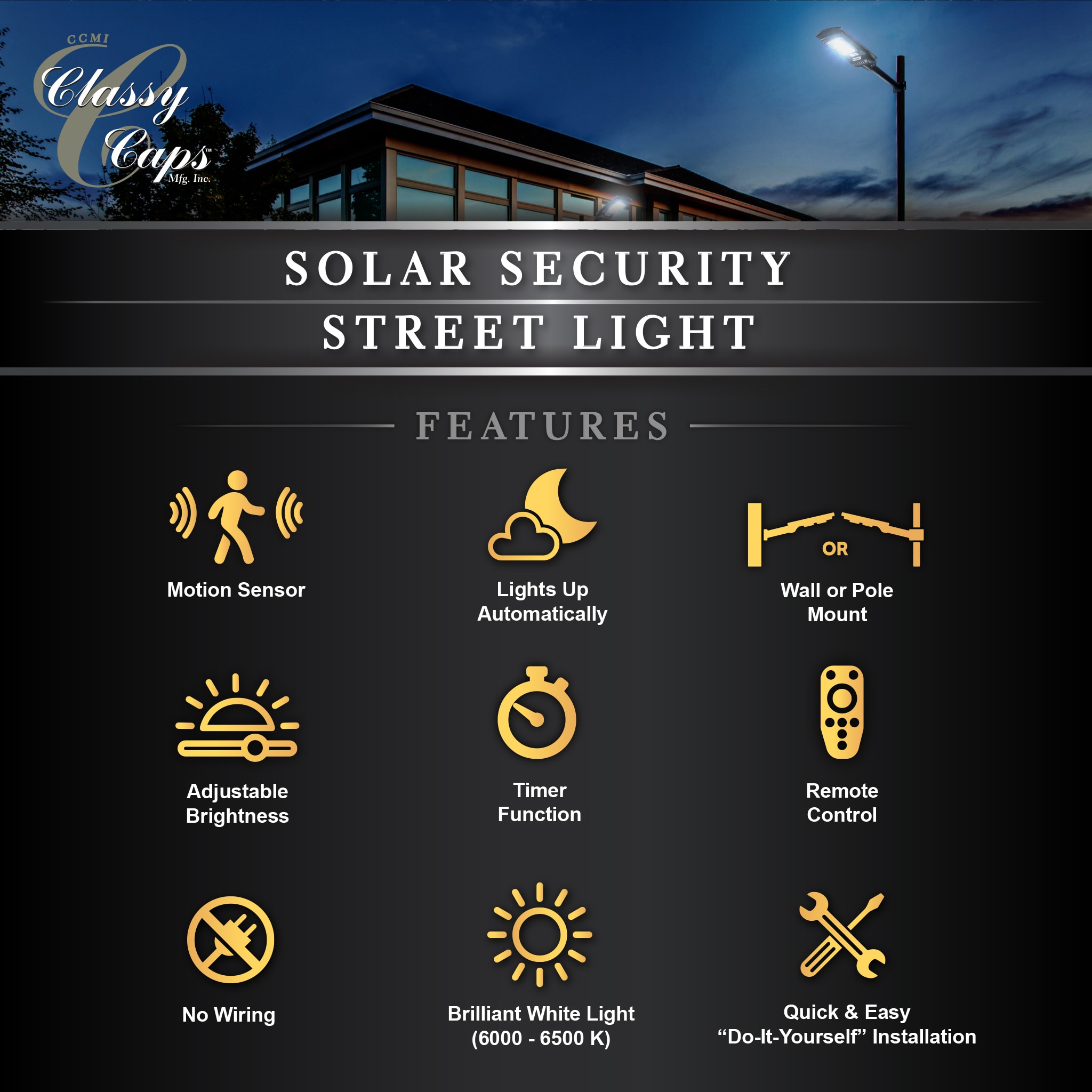 Black Metal Solar Powered LED Lamp Post with Motion Sensor