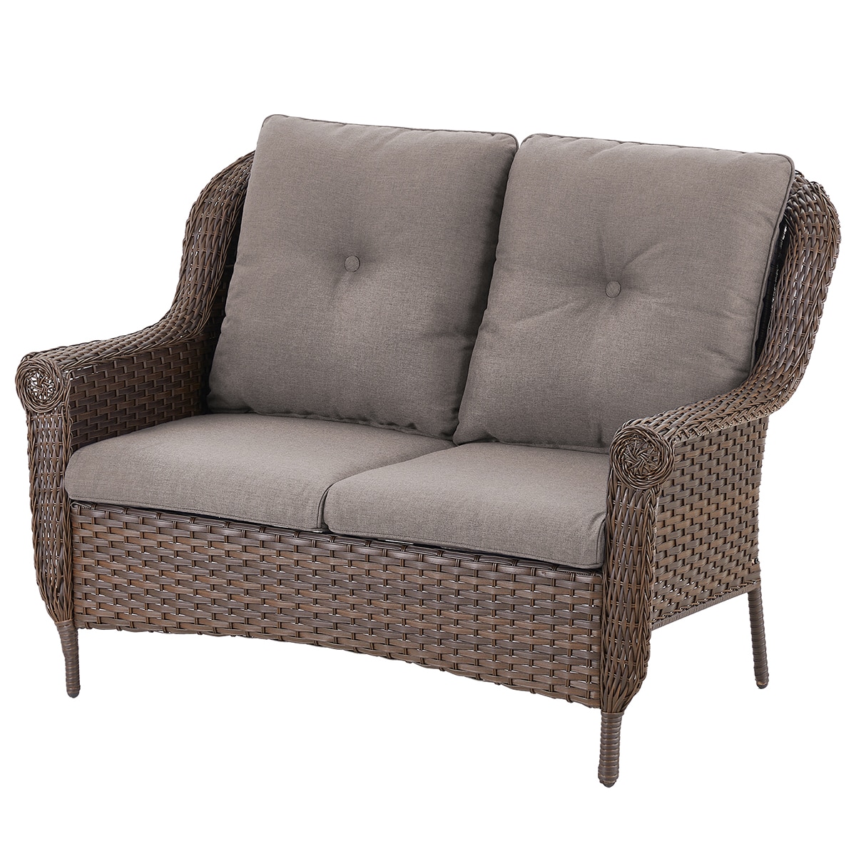 Rilyson FSPBR12-3 St Paul Wicker Outdoor Loveseat with Gray Cushions and Steel Frame