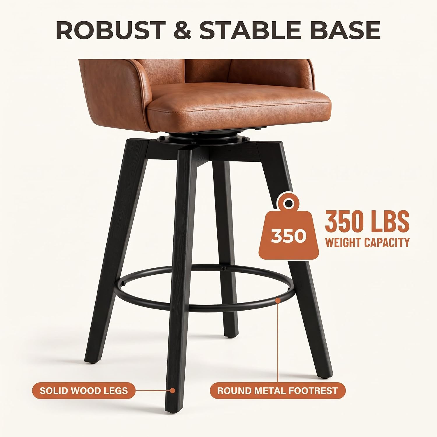 Garvee Set of 6 Brown Bar Height Swivel PU Upholstered Bar Stools with ...