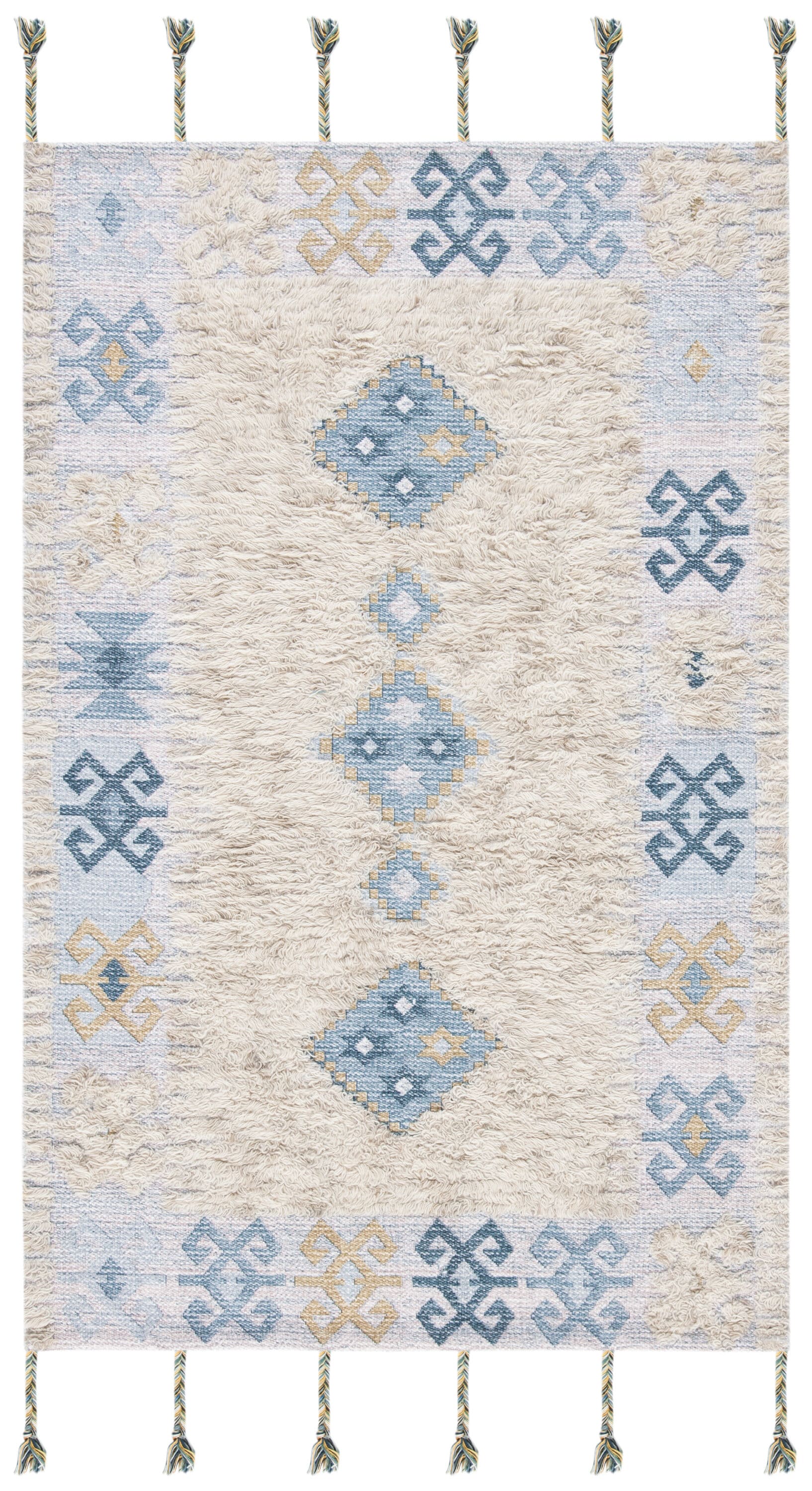 Safavieh Saffron Blue Beige Wool Geometric Area Rug 3' x 5'