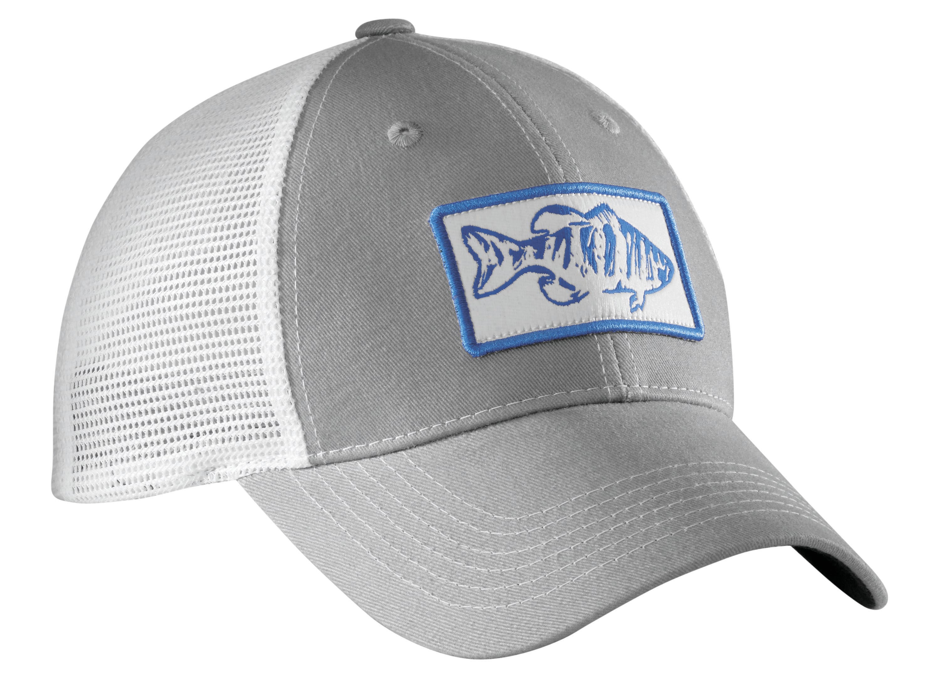 Men's Fishing Cap Outdoor Bass Fisherman Trucker Hat, White/Lt Grey