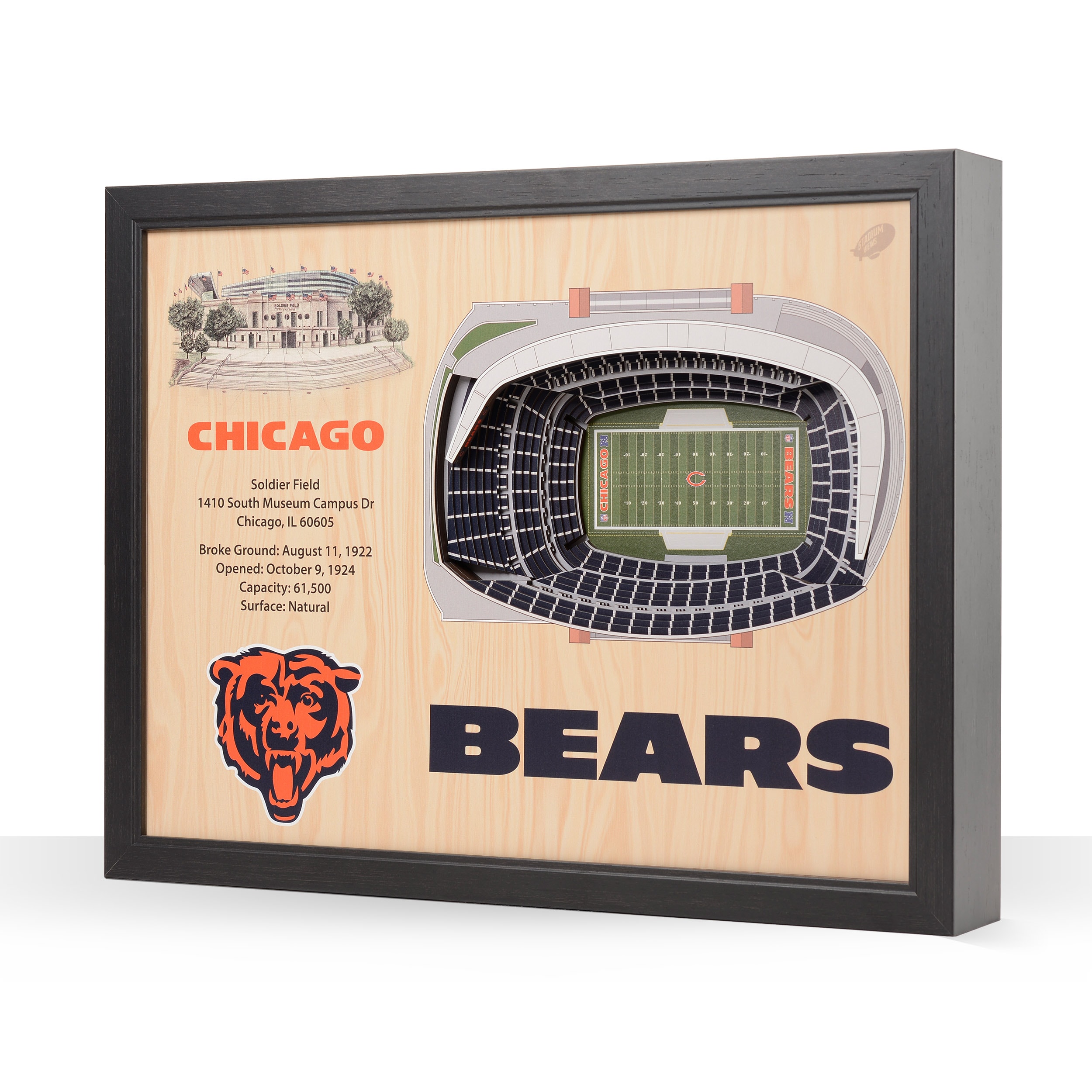 Chicago Bears 25.5 x 19.5 Soldier Field Stadium Views Wall Art