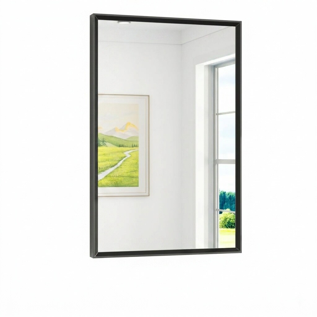 Aoibox  20 in W x 30 in H Matte Black Beveled Rectangle Framed Bathroom Mirror Aluminum Vanity Mirror