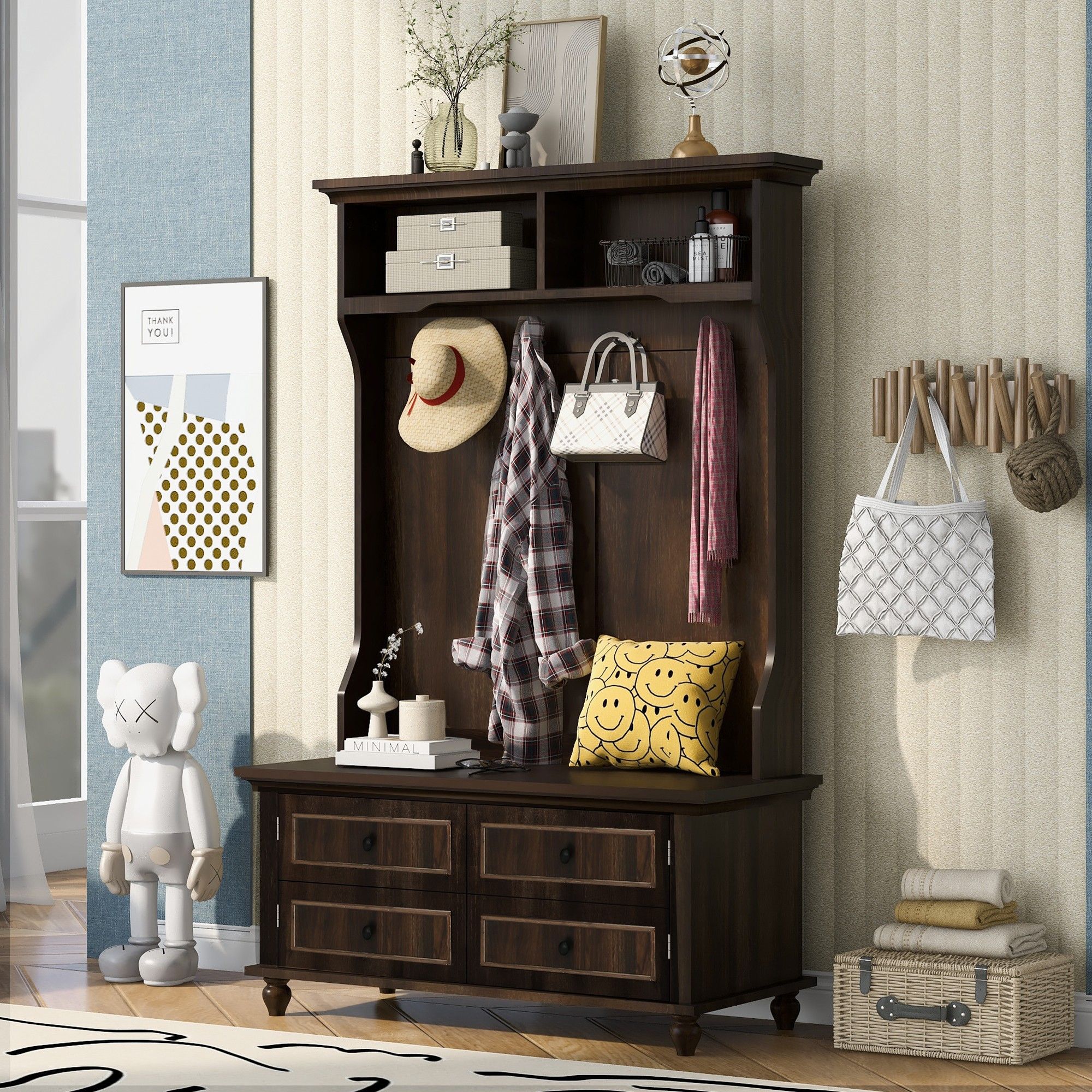 Yiekholo LL-W-0226AAD Modern 39.76-Inches Tiger Wood Hall Tree