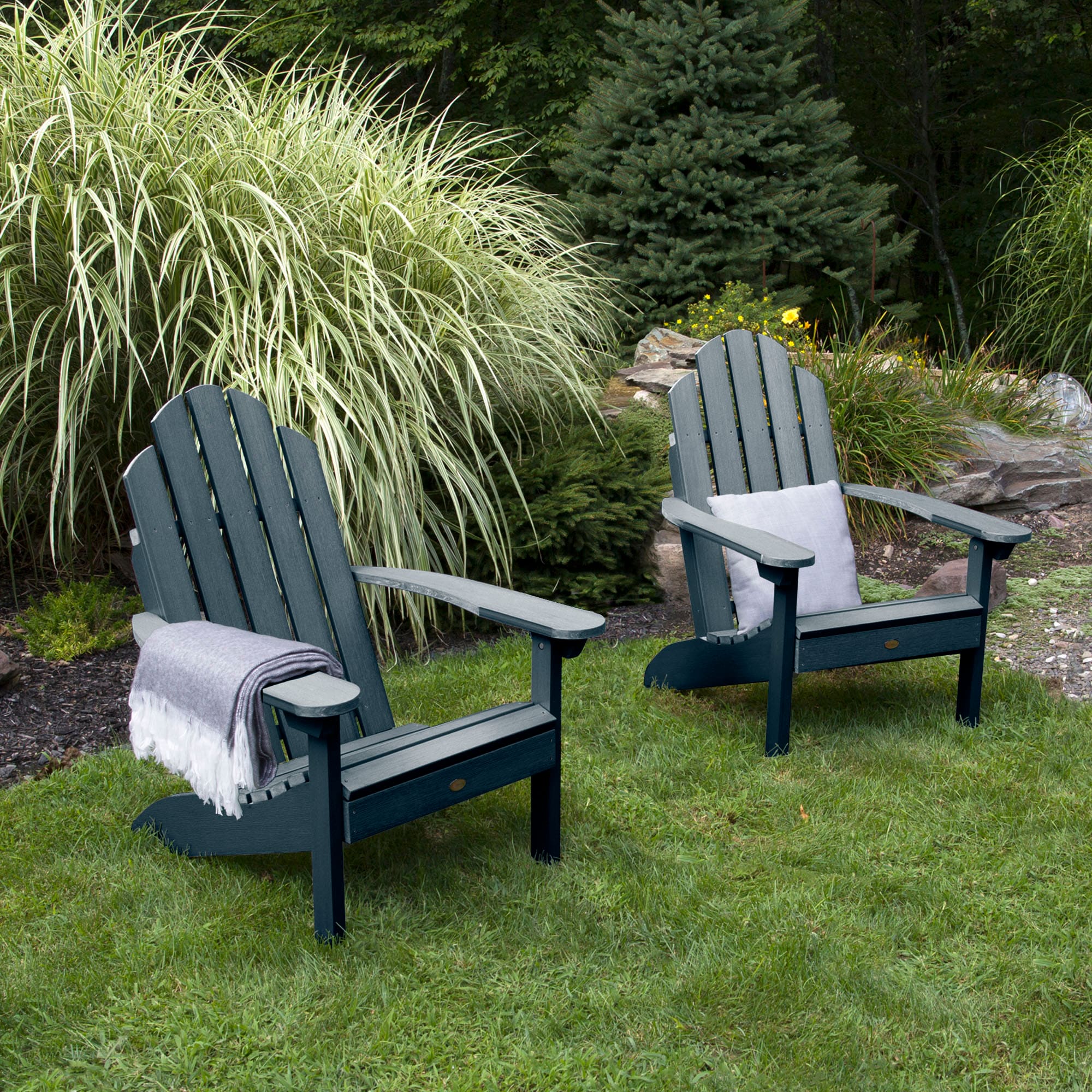 highwood AD-KITCLAS10-FBE Westport Set of 2 Federal Blue Poly-lumber Frame Stationary Adirondack Chair with Slat Seat