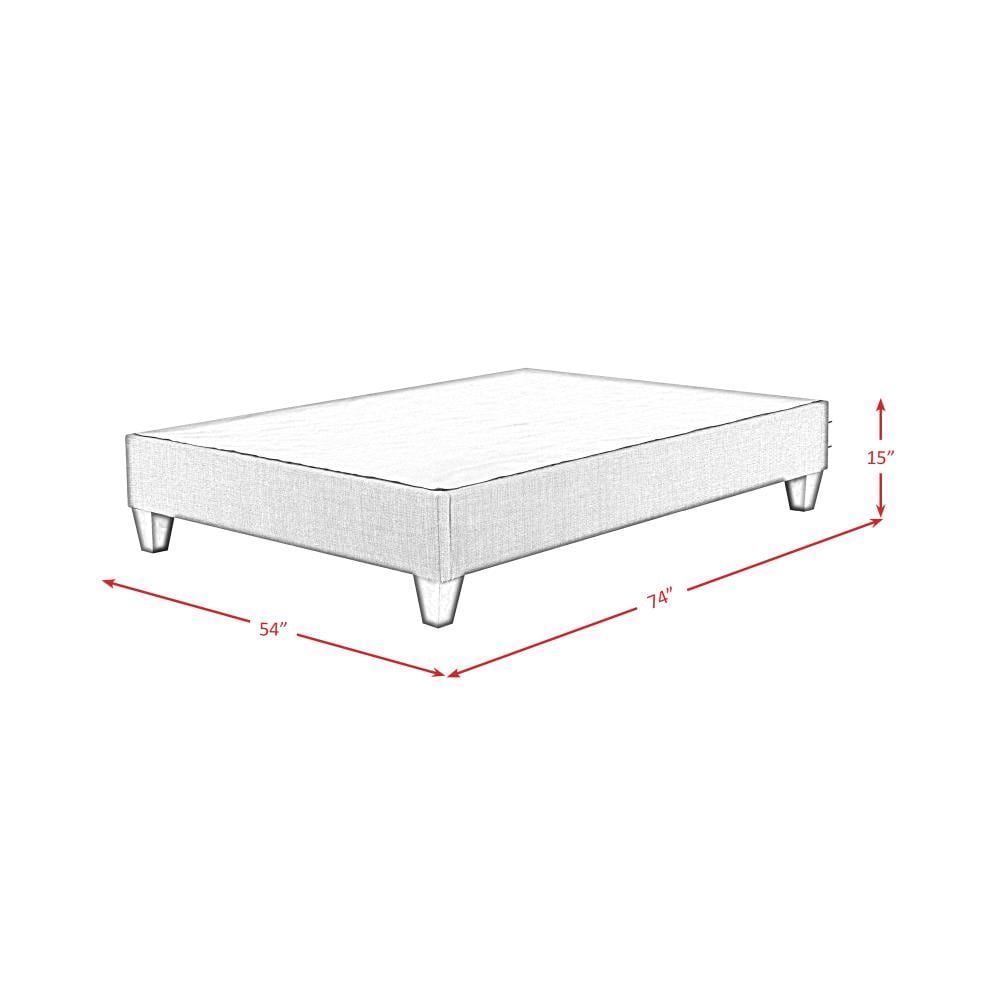 Beige Upholstered Full Platform Bed with Pine Frame