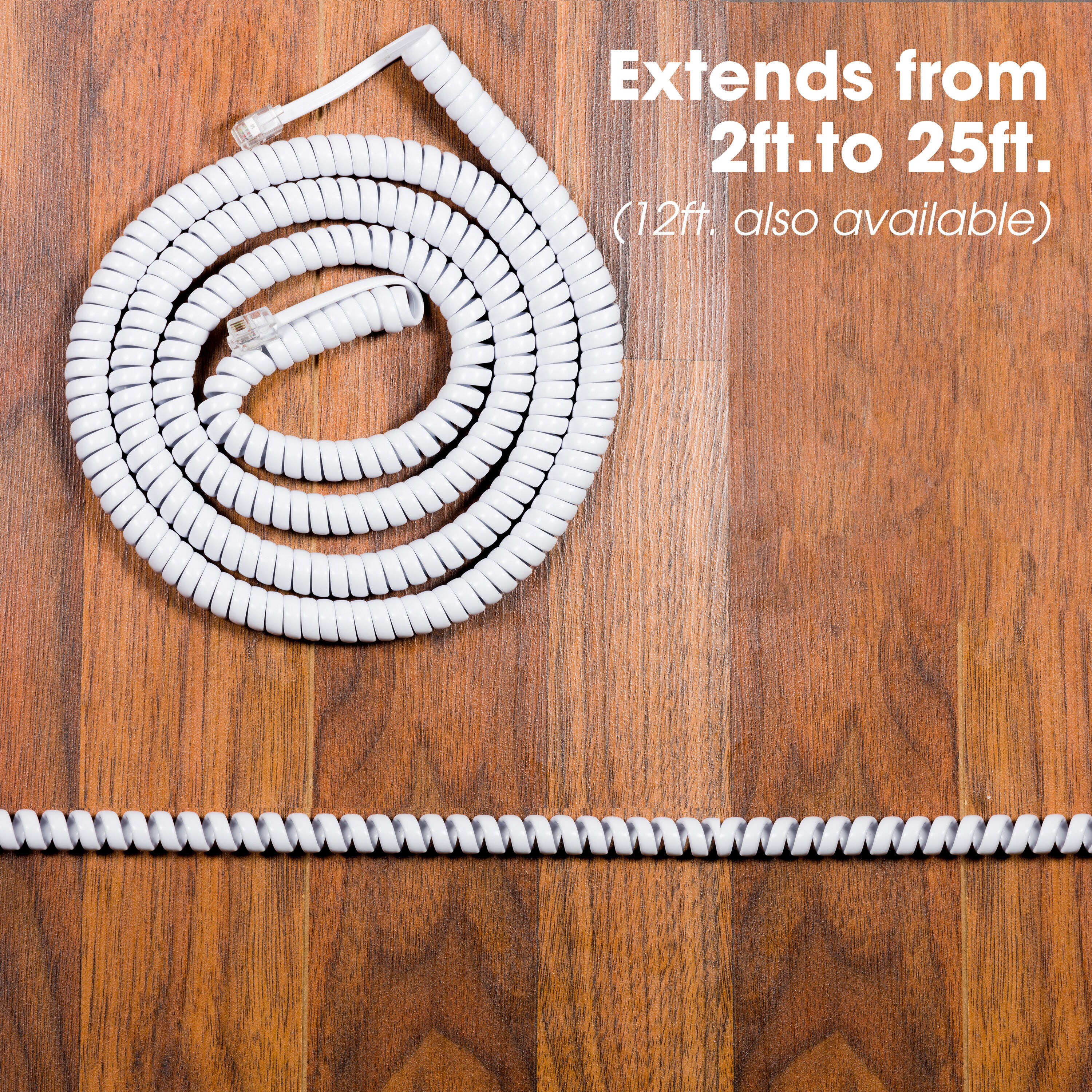 for Use in Home or Office 2 Pack 46081 Phone Cord Works with All Corded Landline Phones Power Gear Coiled Telephone Cord 25 Feet White 