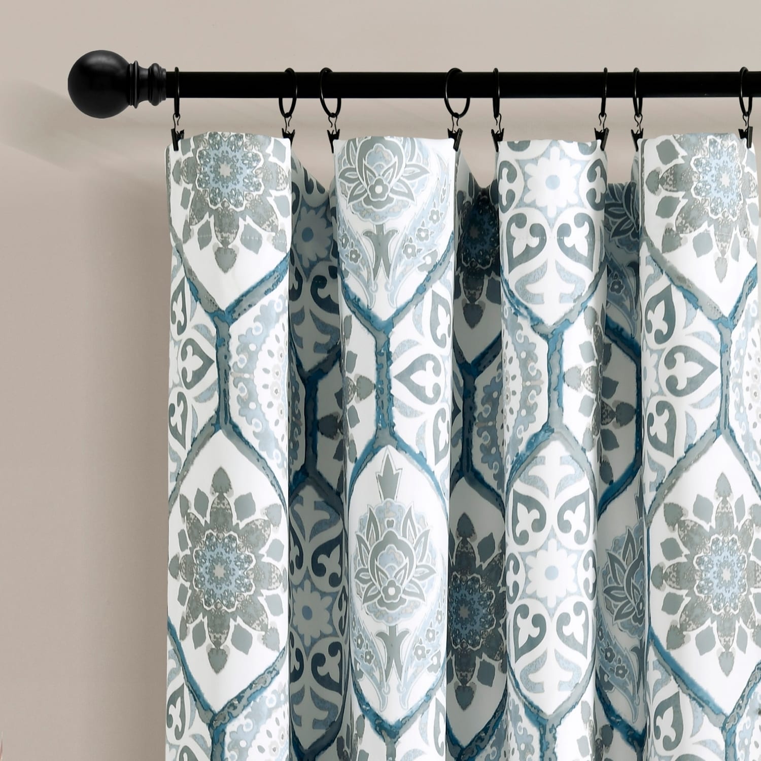 Lush Decor 84-in Blue Geometric Light Filtering Rod Pocket Curtain ...