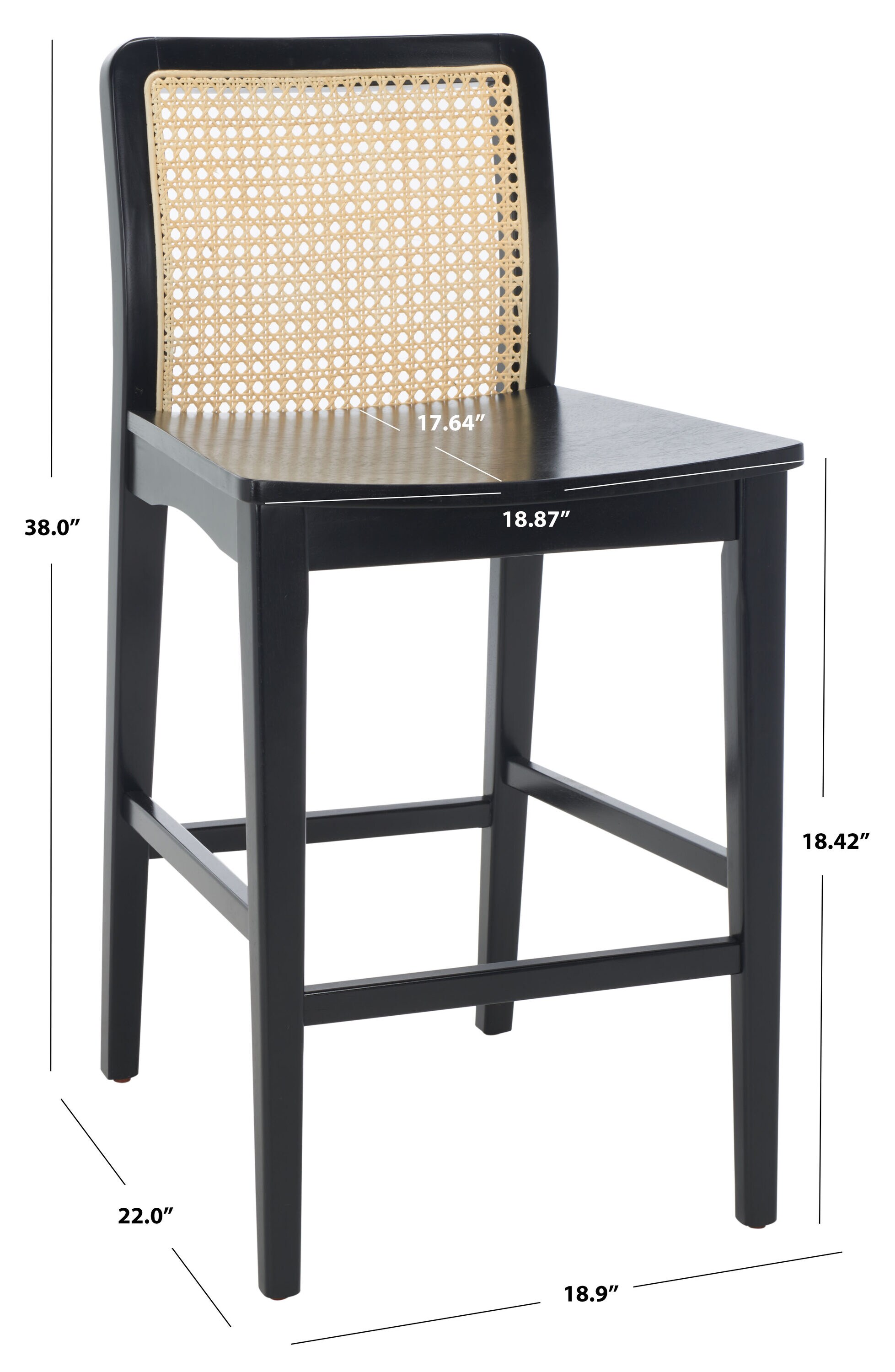 Coastal Breeze Black & Natural Rubberwood Barstool Set of 2