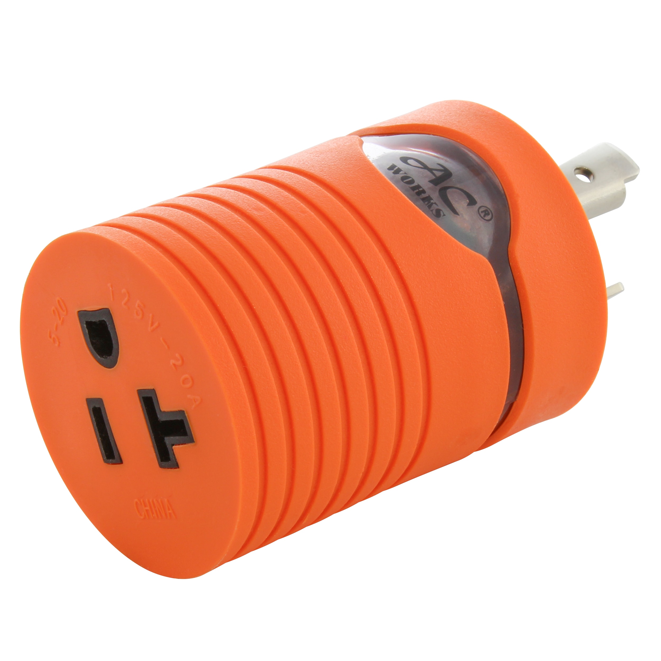AC WORKS ADL520520 NEMA L5-20P to NEMA 5-20R 20 -Amp 3-wire grounding Single to single Orange Basic Barrel Adapter