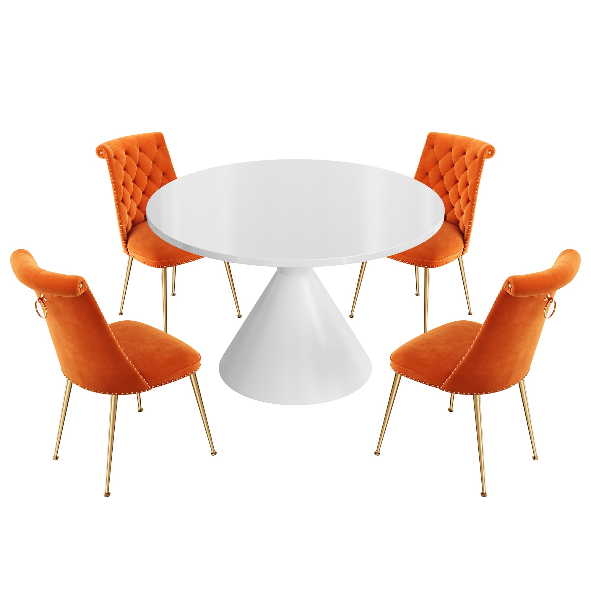 Clihome CL-RBT2-BWH703OG Orange Chair/White Table Contemporary/Modern Dining Room Set with Round Table ( Seats 4 )
