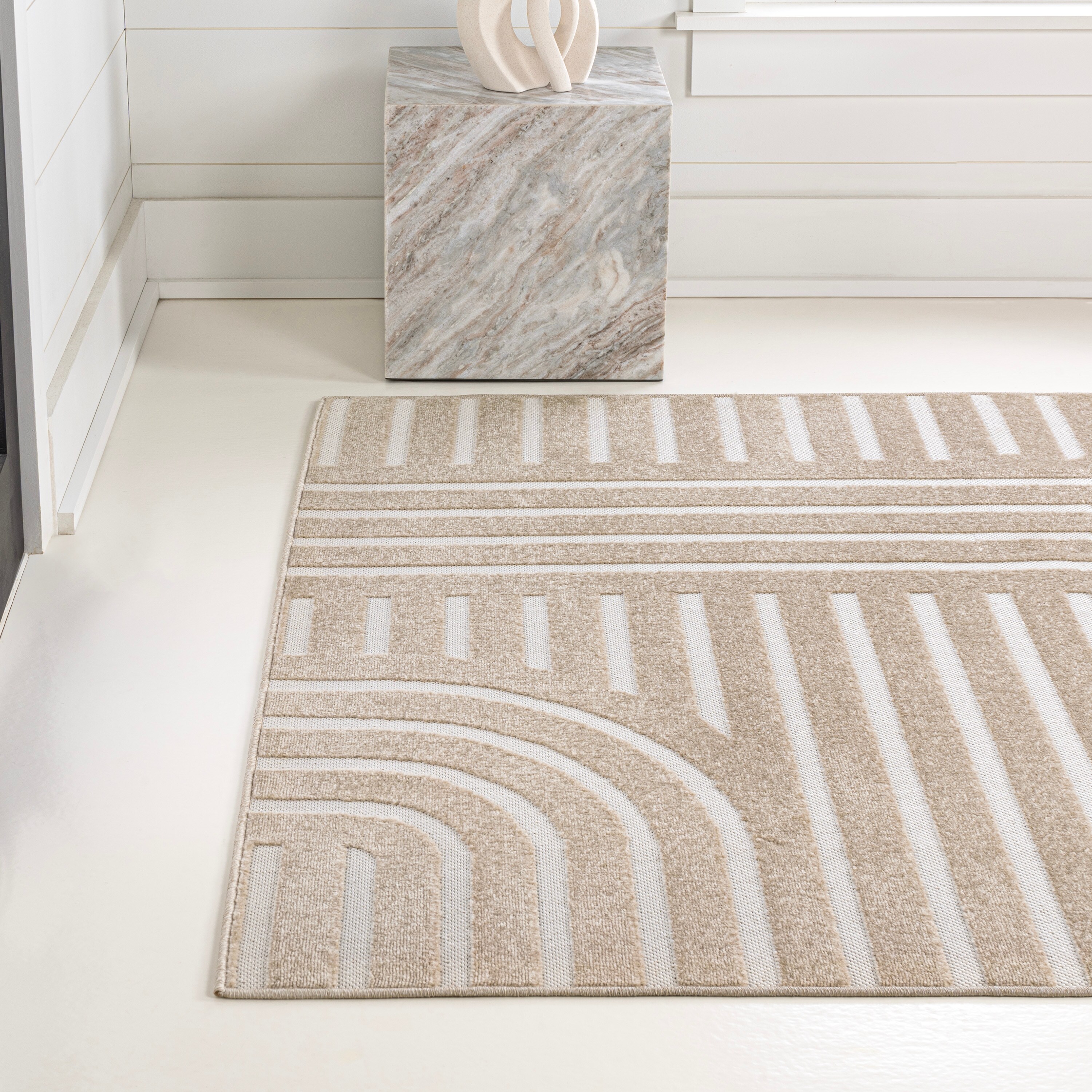 Anders High-Low Beige and Cream 8x10 Stripe Area Rug