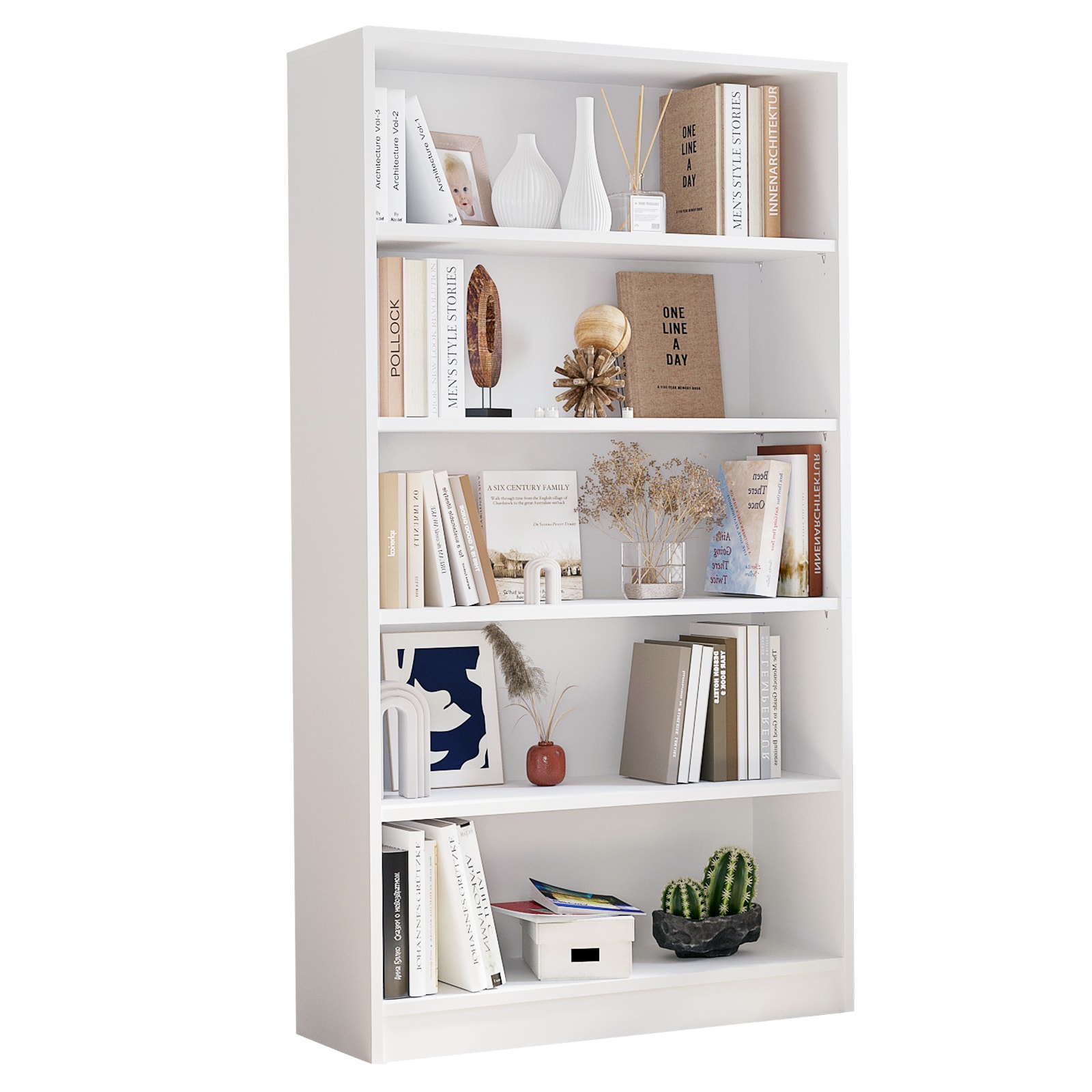 Siavonce XH54671 White MDF 5 -Shelf Bookcase ( 33-in W x 60-in H x 11.6-in D ) Finished