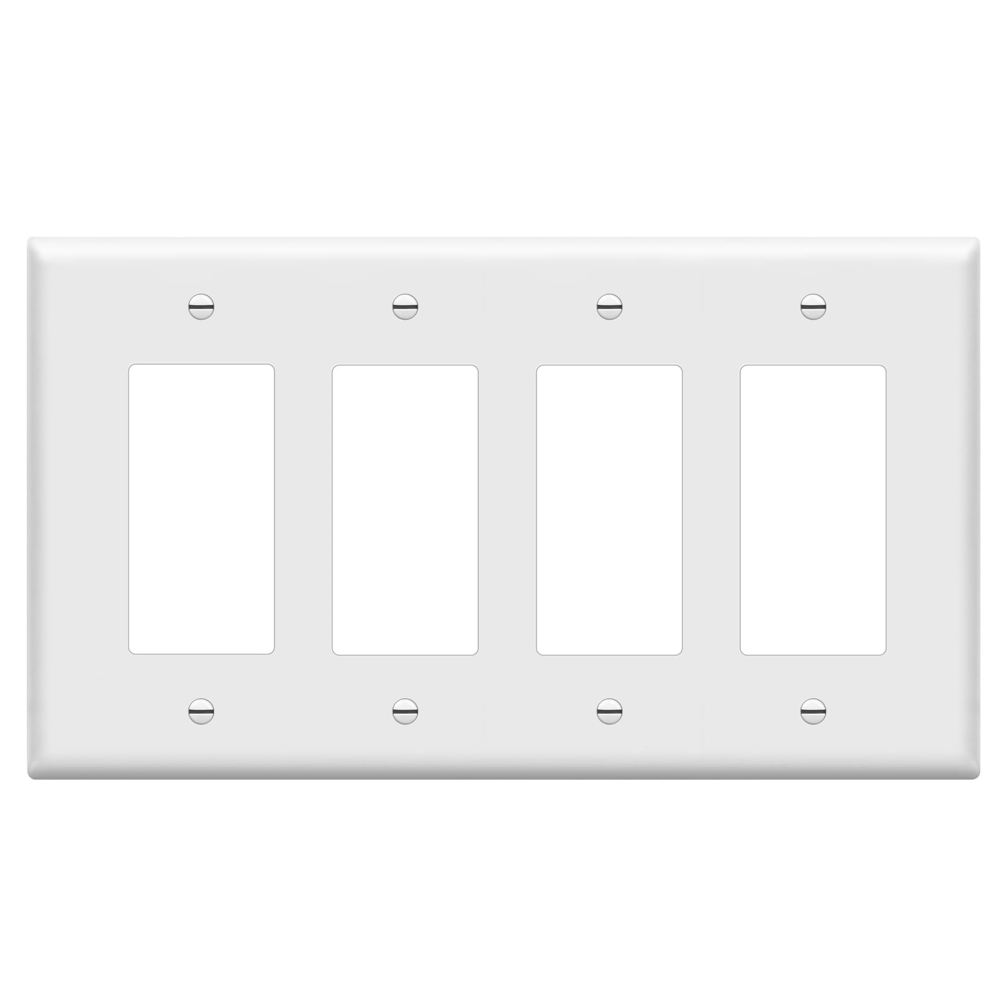 Misopily Decorator Light Switch or Receptacle Outlet Wall Plate Gloss Finish Mid-Size 4-Gang 4.88-in x 8.58-in Polycarbonate Thermoplastic 8834M-W White #LMS0822MA0043